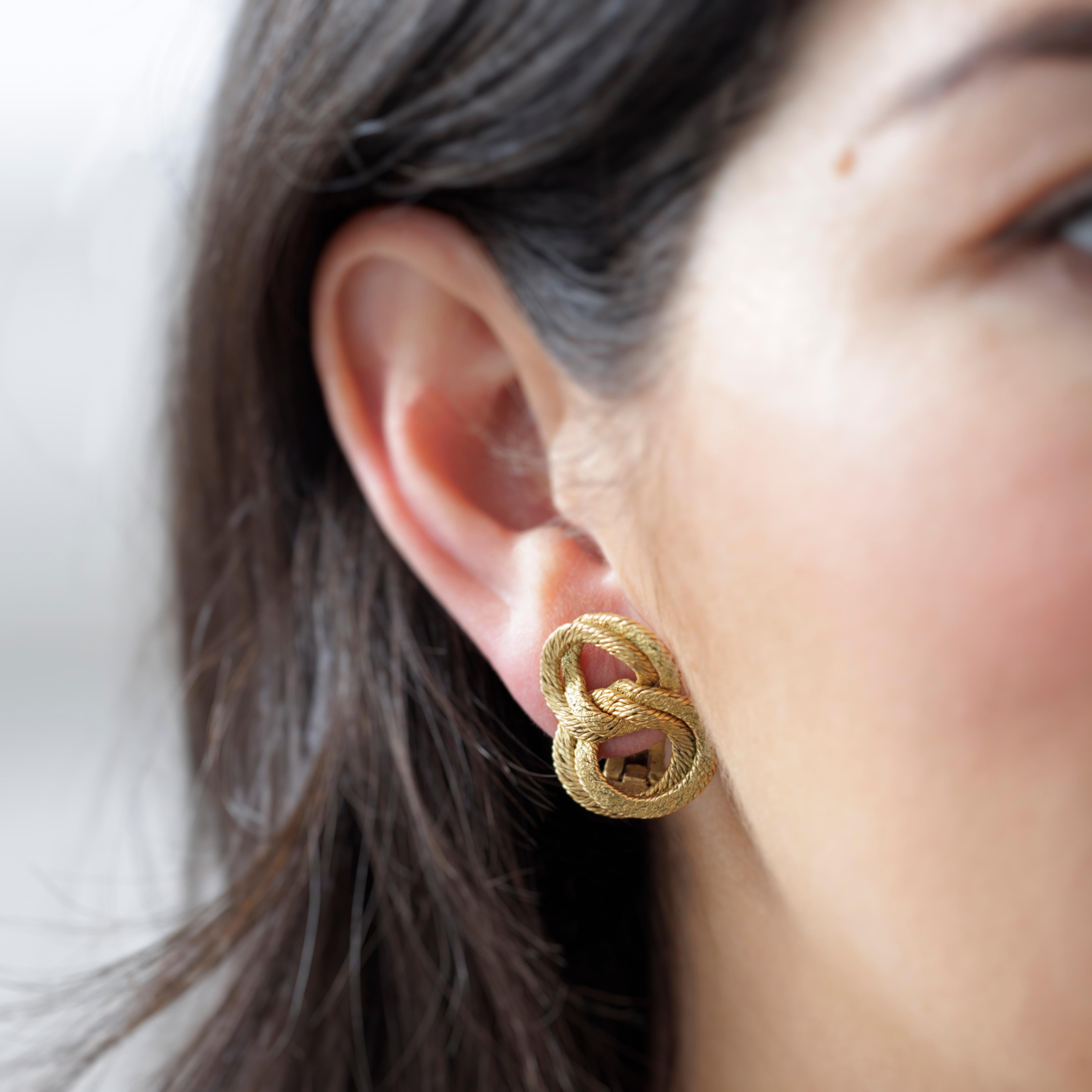 Vintage 18 Karat Georges Lenfant Woven Gold Earrings For Sale 2