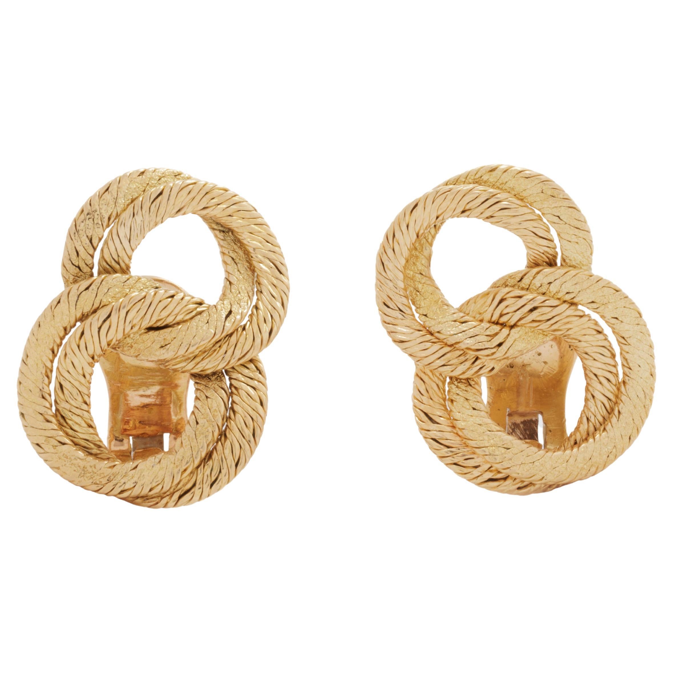 Vintage 18 Karat Georges Lenfant Woven Gold Earrings For Sale