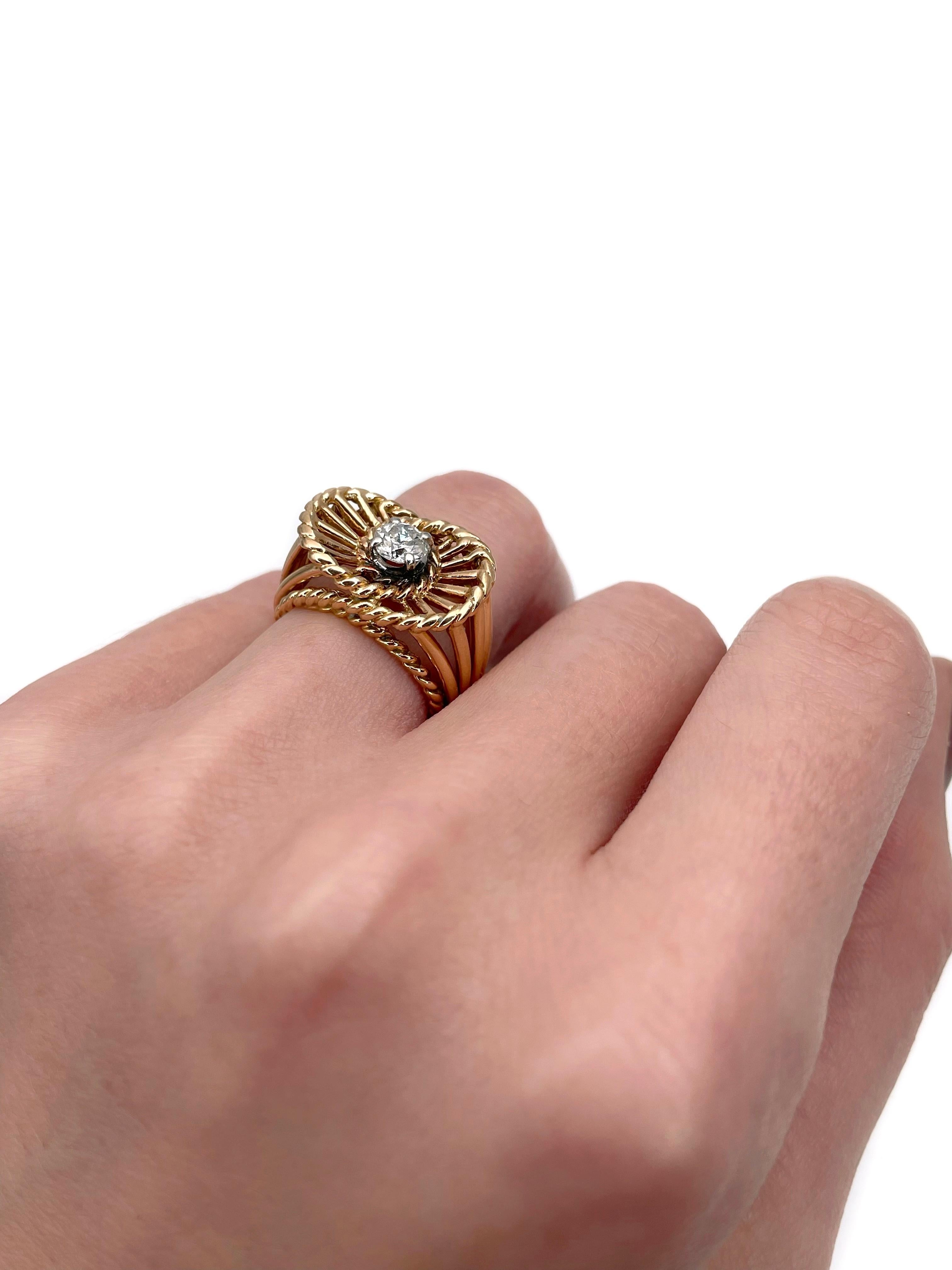 Vintage 18 Karat Gold 0,46 Karat Diamant durchbrochener Cocktail Ring (Retro) im Angebot