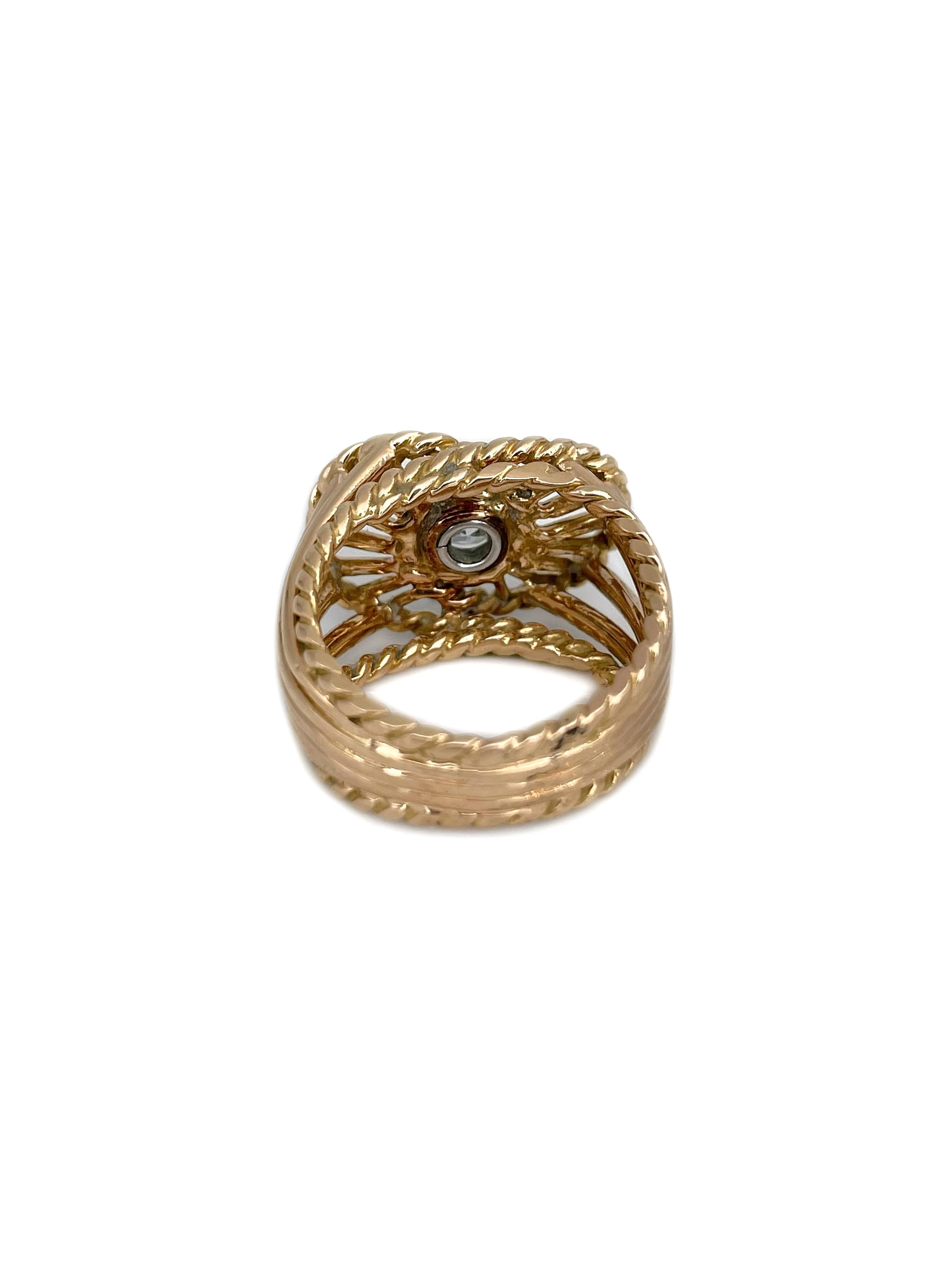 Vintage 18 Karat Gold 0,46 Karat Diamant durchbrochener Cocktail Ring im Zustand „Gut“ im Angebot in Vilnius, Vilniaus apskr.