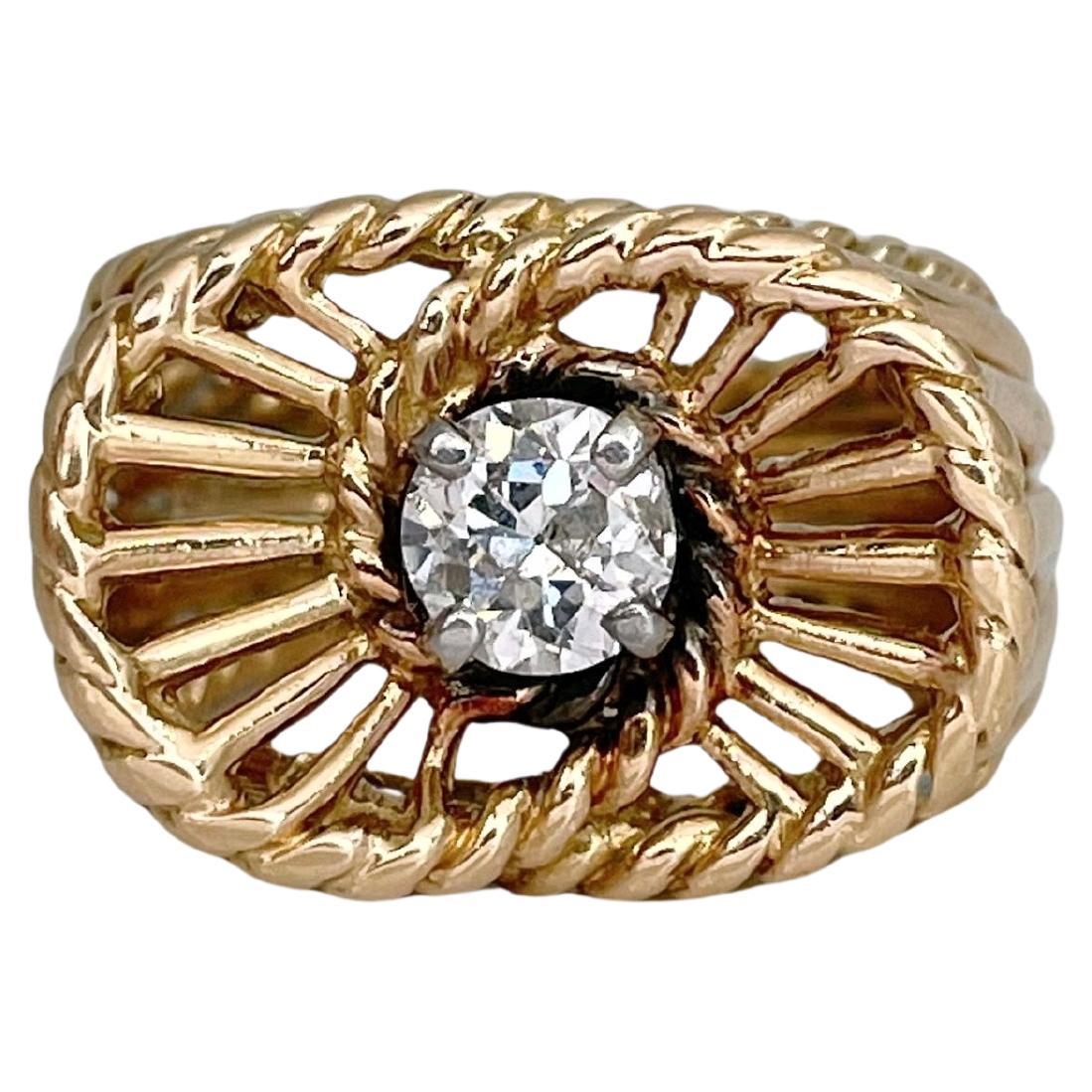 Vintage 18 Karat Gold 0.46 Carat Diamond Openwork Cocktail Ring