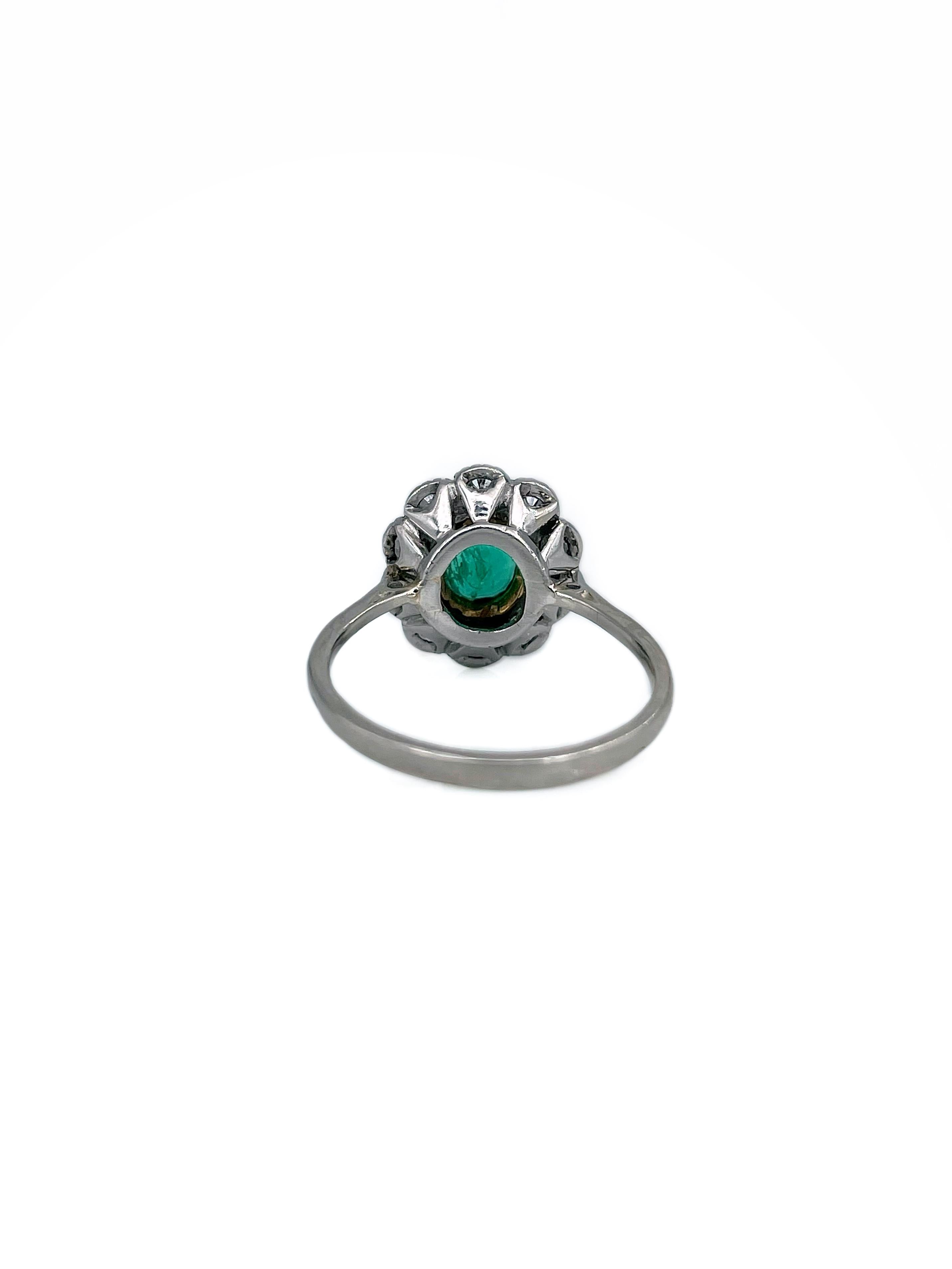 Women's Vintage 18 Karat Gold 0.50 Carat Emerald 0.50 Carat Diamond Cluster Ring