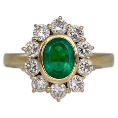 Vintage 18 Karat Gold 0.50 Carat VS Emerald 1.00 Carat Diamond Cluster Ring