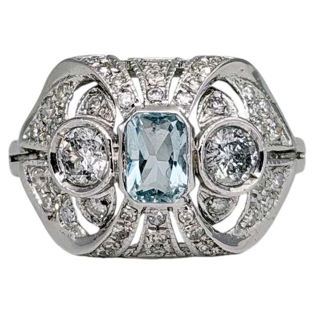 Cocktail Rng Vintage 18ct Rose Gold, 1940s Cushion Cut Aquamarine and Diamond ...