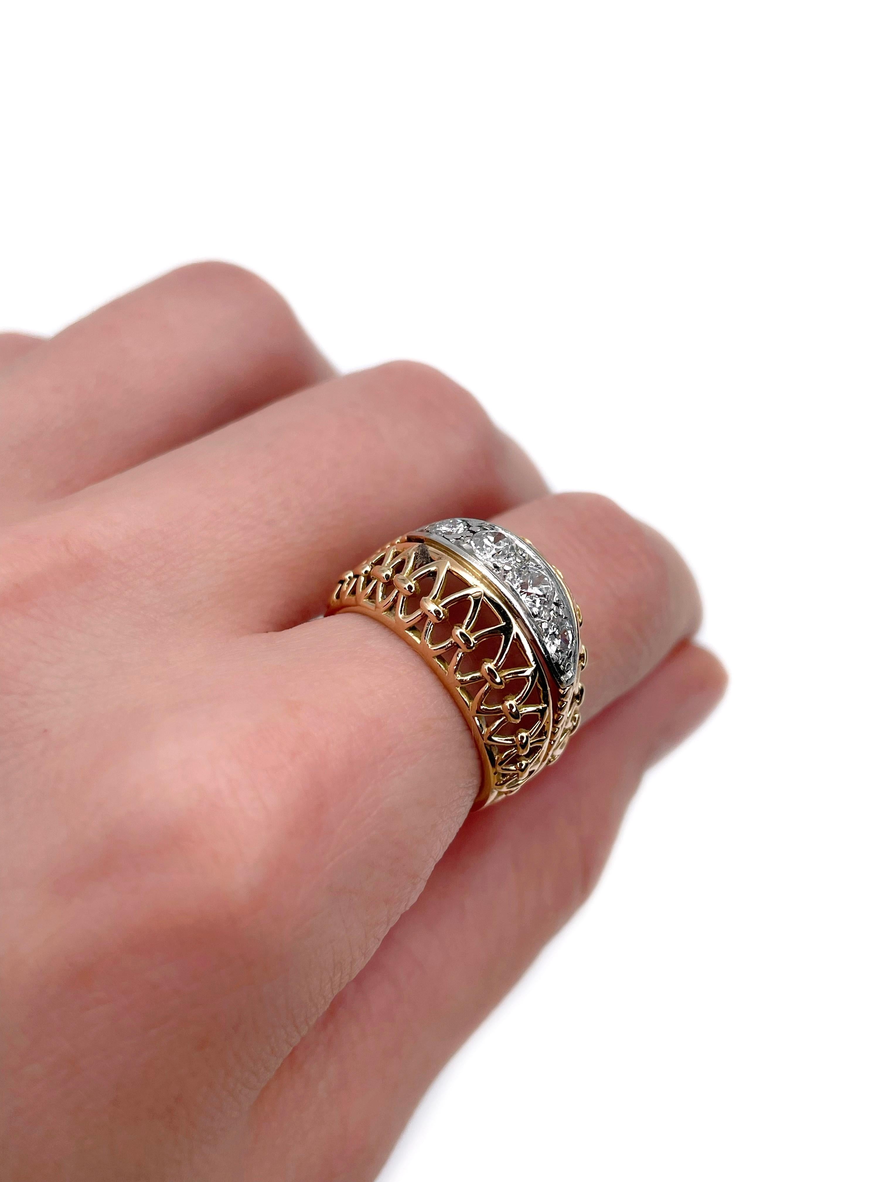 Modern Vintage 18 Karat Gold 0.55 Carat Diamond Openwork Cocktail Ring For Sale