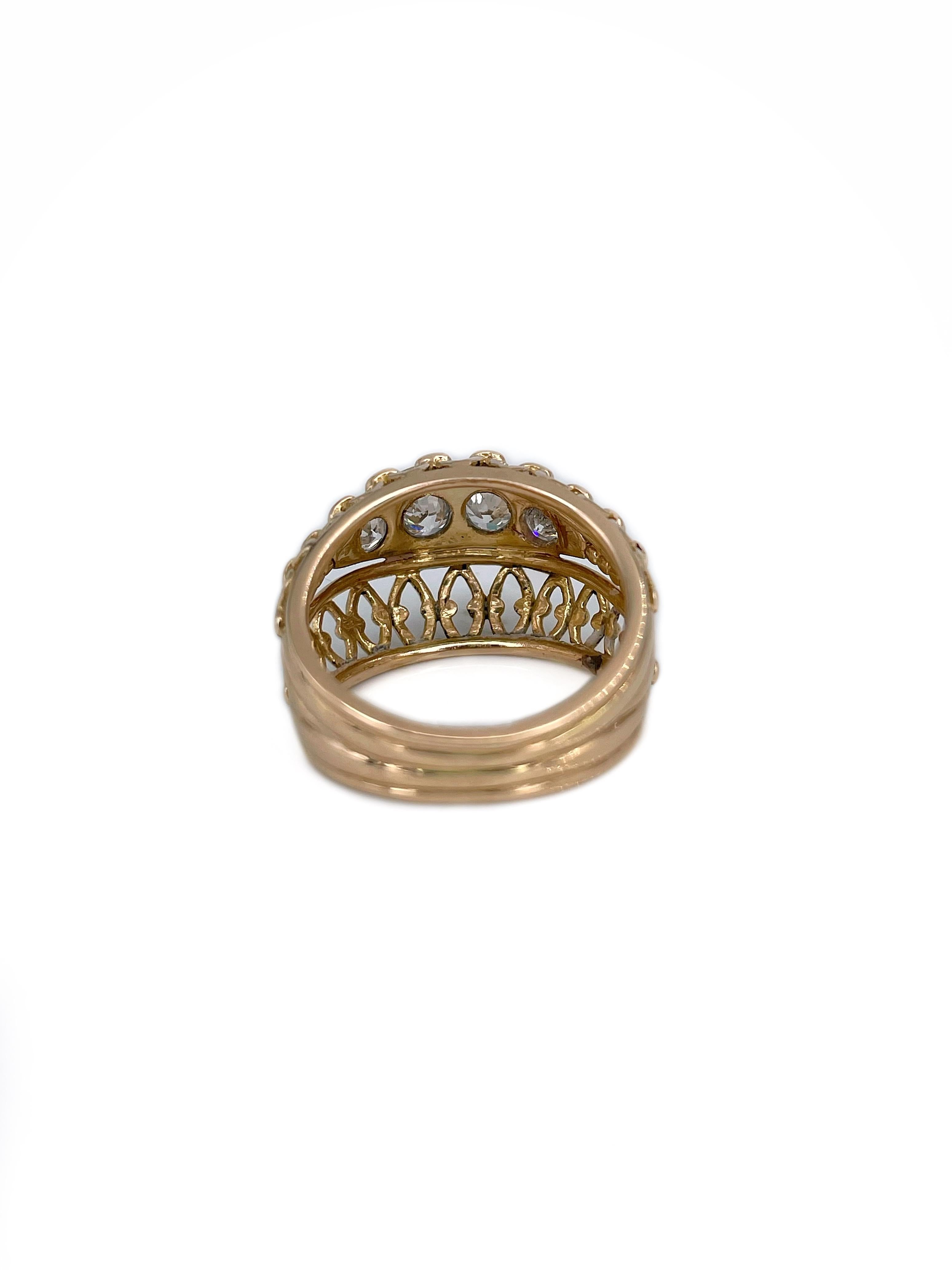 Vintage 18 Karat Gold 0.55 Carat Diamond Openwork Cocktail Ring In Good Condition For Sale In Vilnius, Vilniaus apskr.