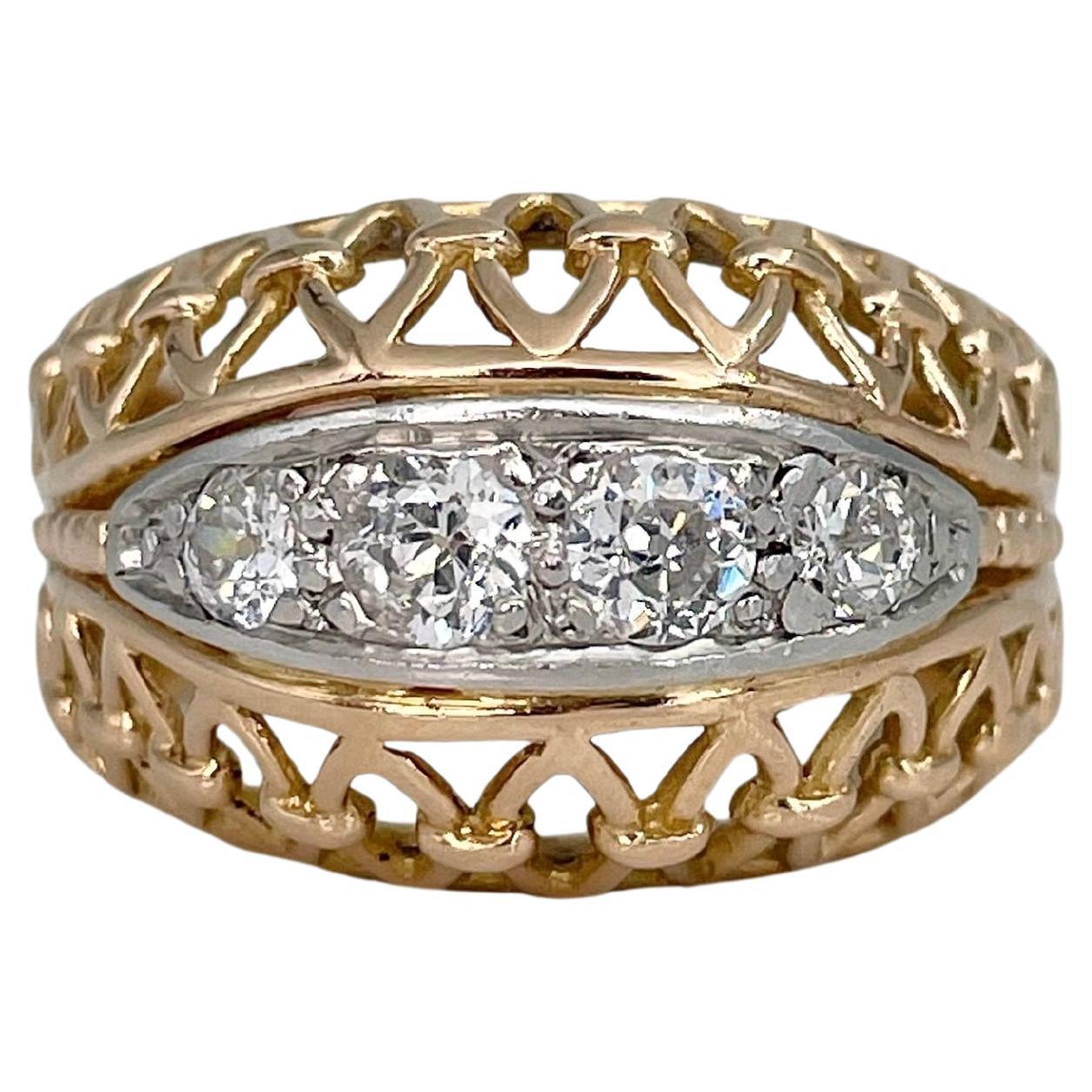 Anillo de cóctel calado vintage de oro de 18 quilates y diamantes de 0,55 quilates
