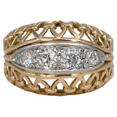 Anello Cocktail Vintage in oro 18 carati con diamante traforato da 0,55 carati