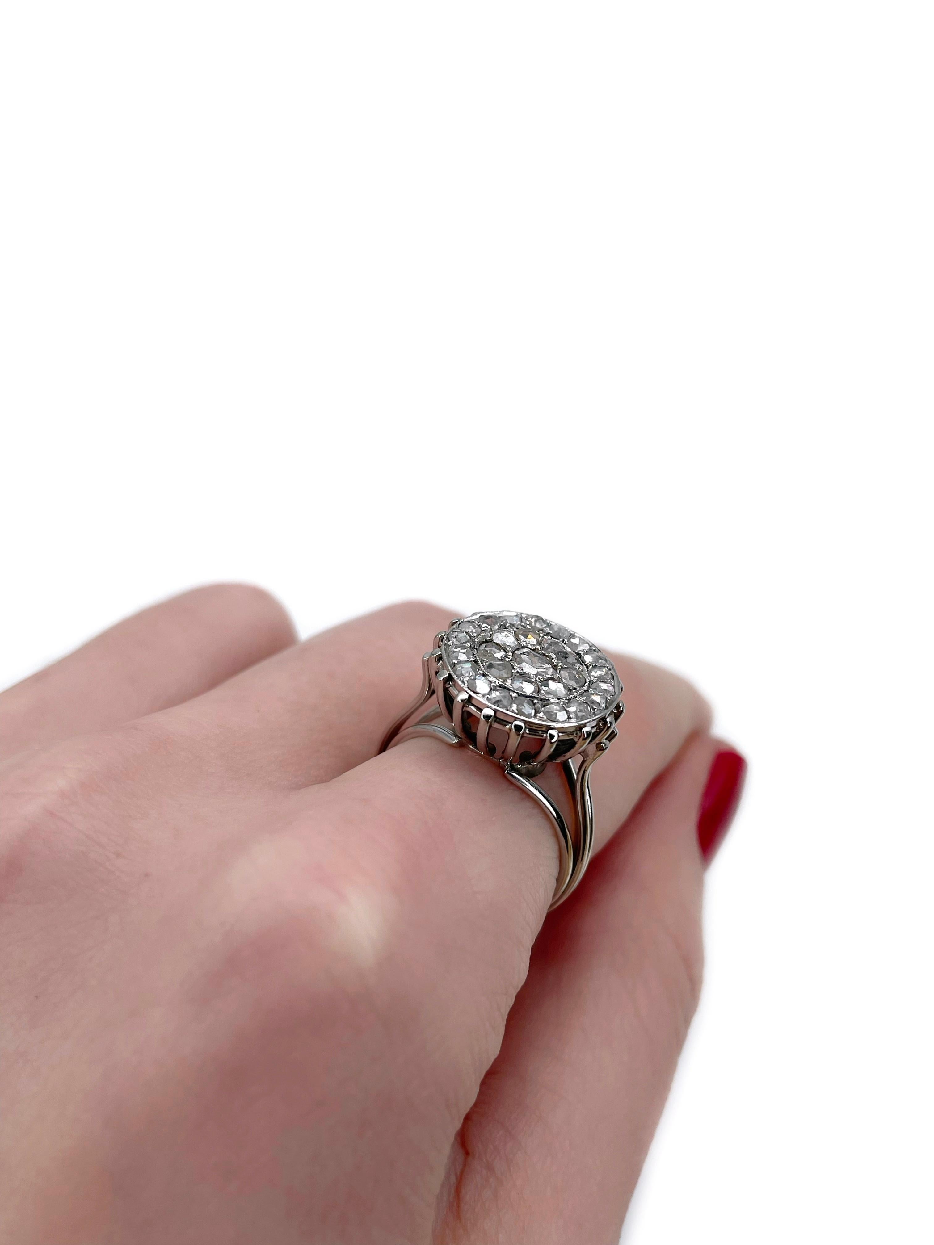 Vintage 18 Karat Gold 0.55 Carat Rose Cut Diamond Cocktail Ring In Good Condition For Sale In Vilnius, Vilniaus apskr.