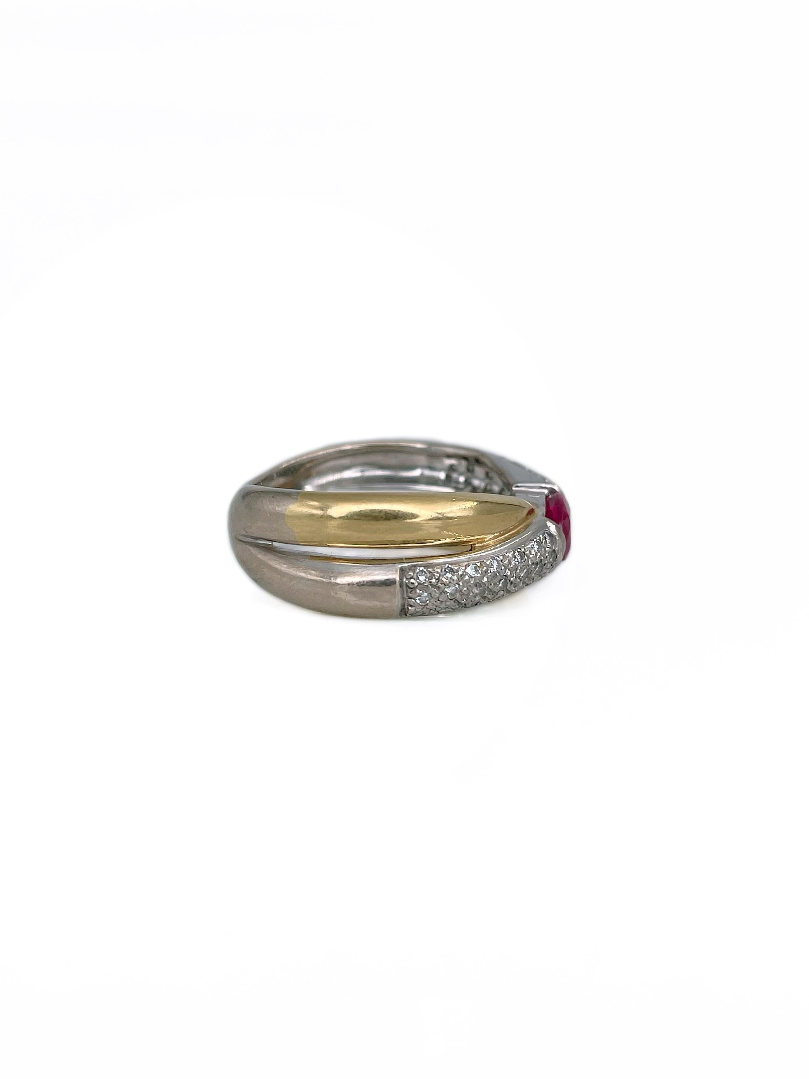 Crossover-Ring aus 18 Karat Gold mit 0,60 Karat Rubin und 0,21 Karat Diamant (Gemischter Schliff) im Angebot