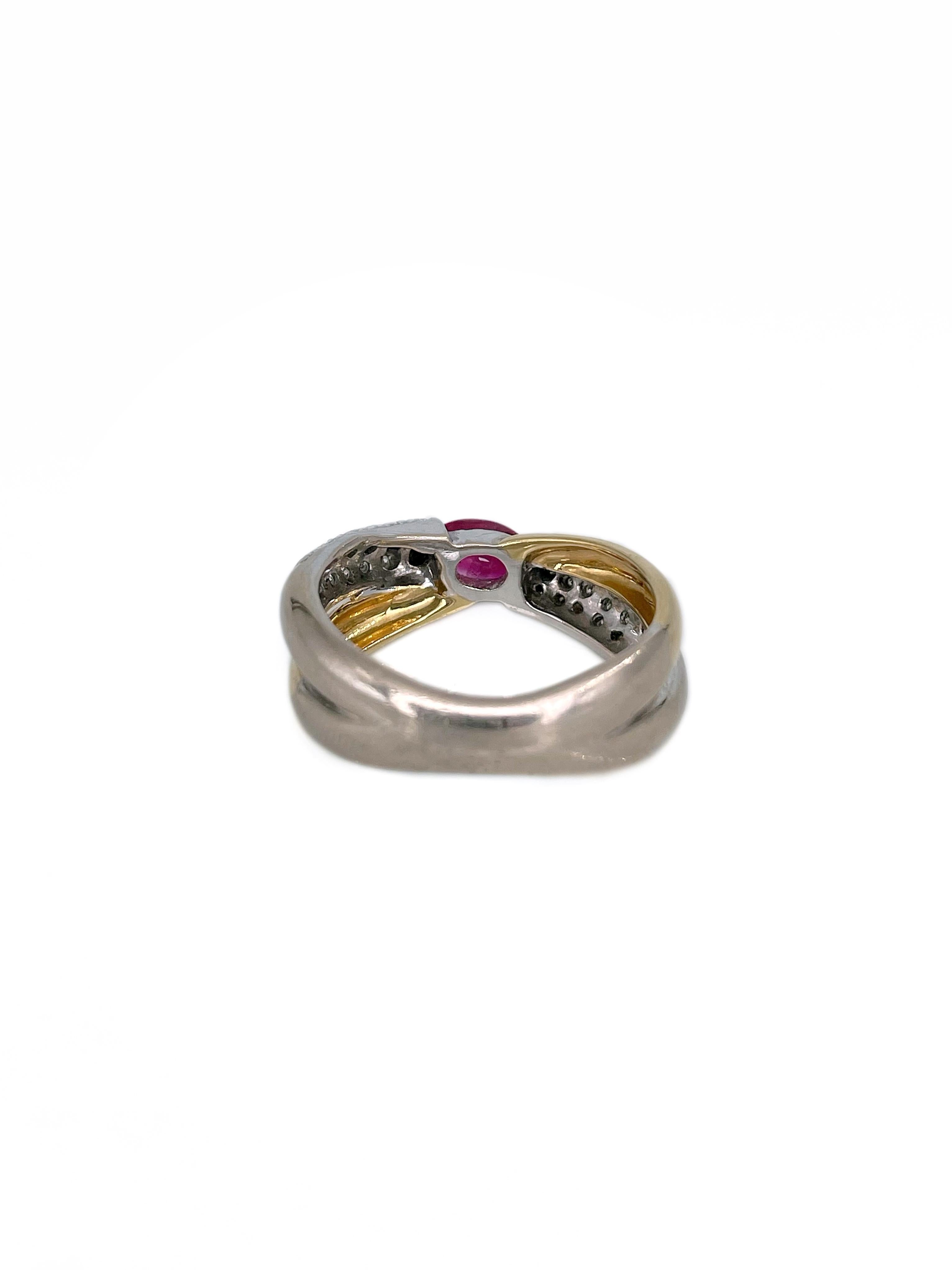 Crossover-Ring aus 18 Karat Gold mit 0,60 Karat Rubin und 0,21 Karat Diamant im Zustand „Gut“ im Angebot in Vilnius, LT