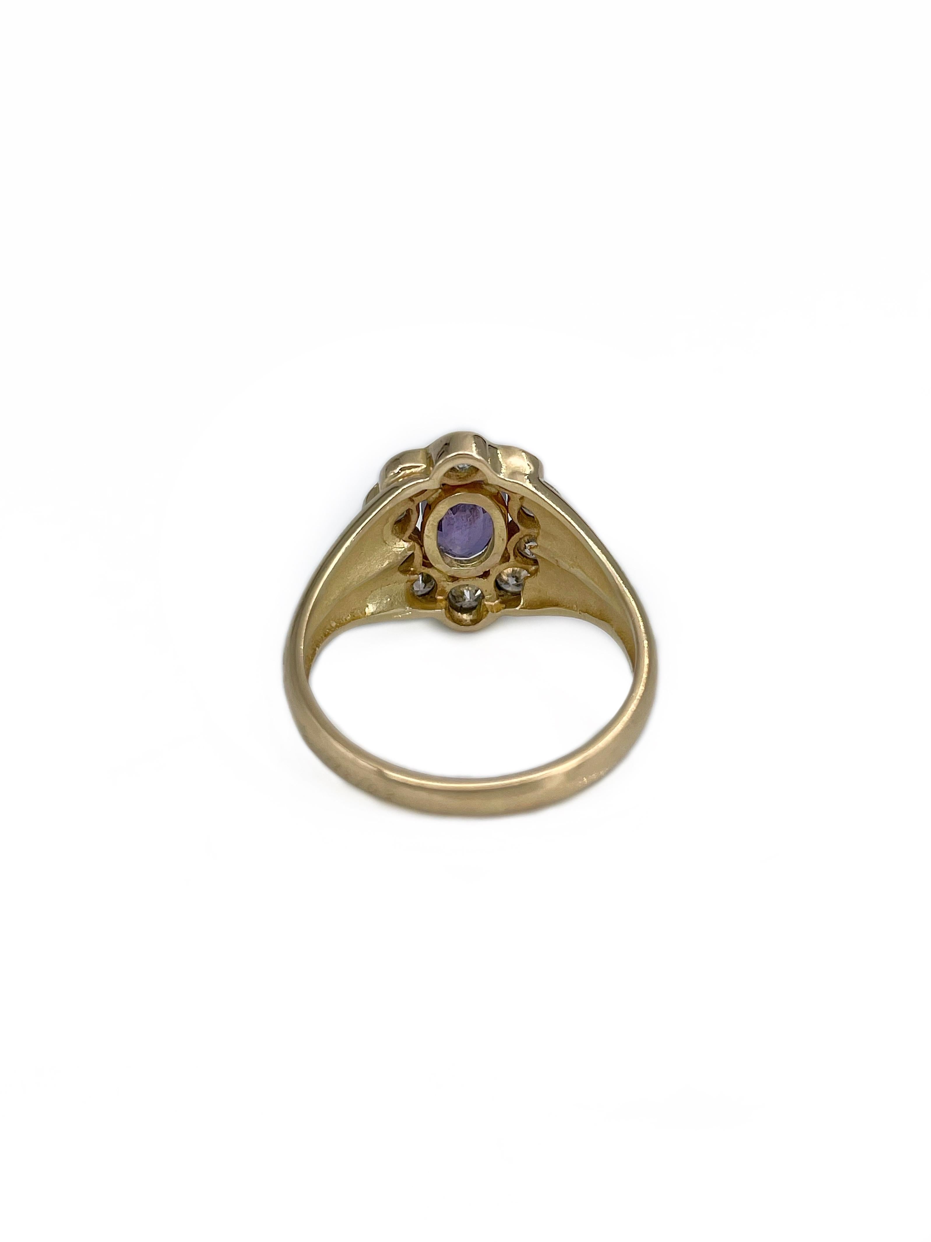 Women's Vintage 18 Karat Gold 0.80 Carat Purple Sapphire 0.55 Carat Diamond Cluster Ring For Sale