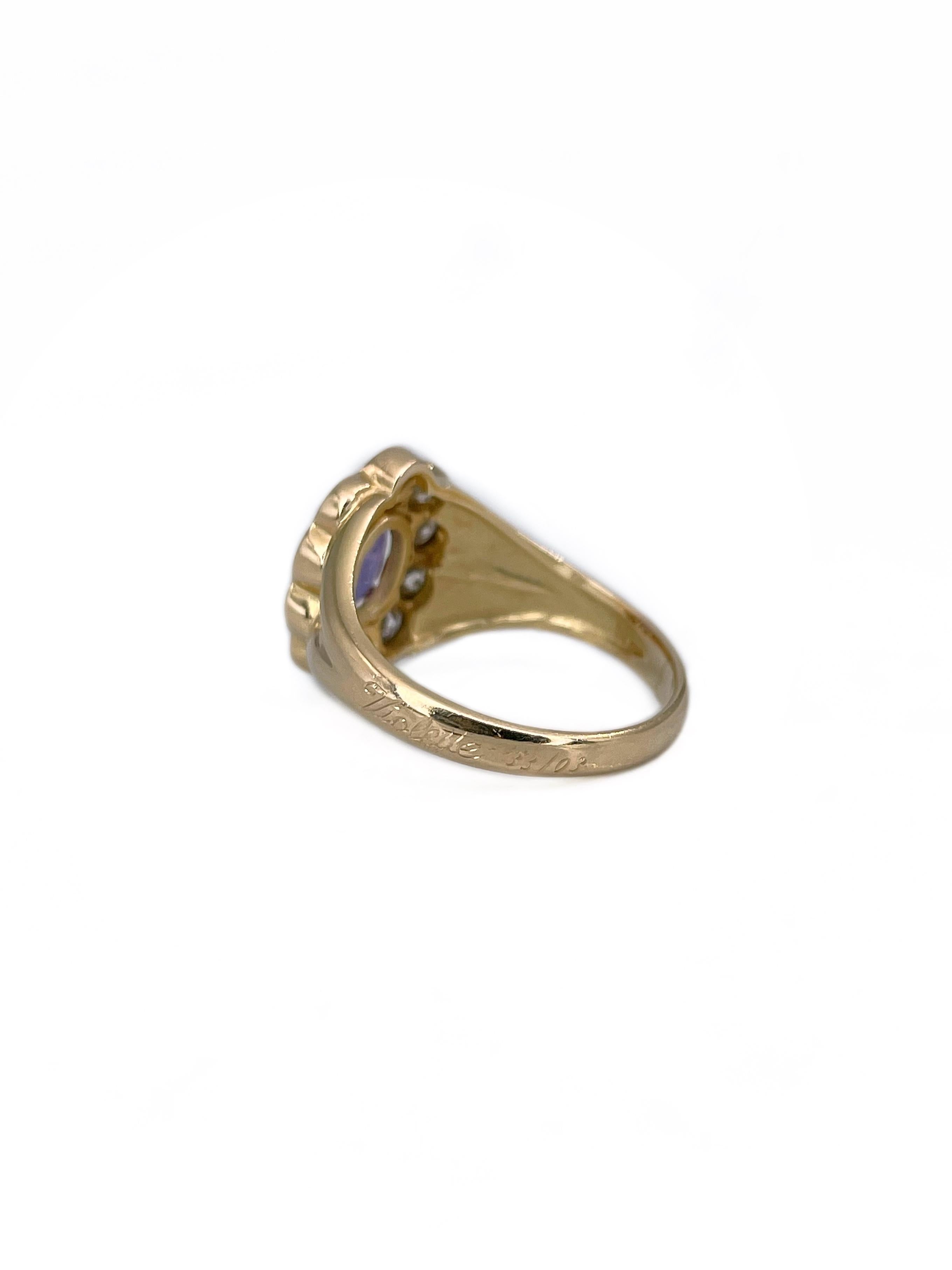 Vintage 18 Karat Gold 0.80 Carat Purple Sapphire 0.55 Carat Diamond Cluster Ring For Sale 1