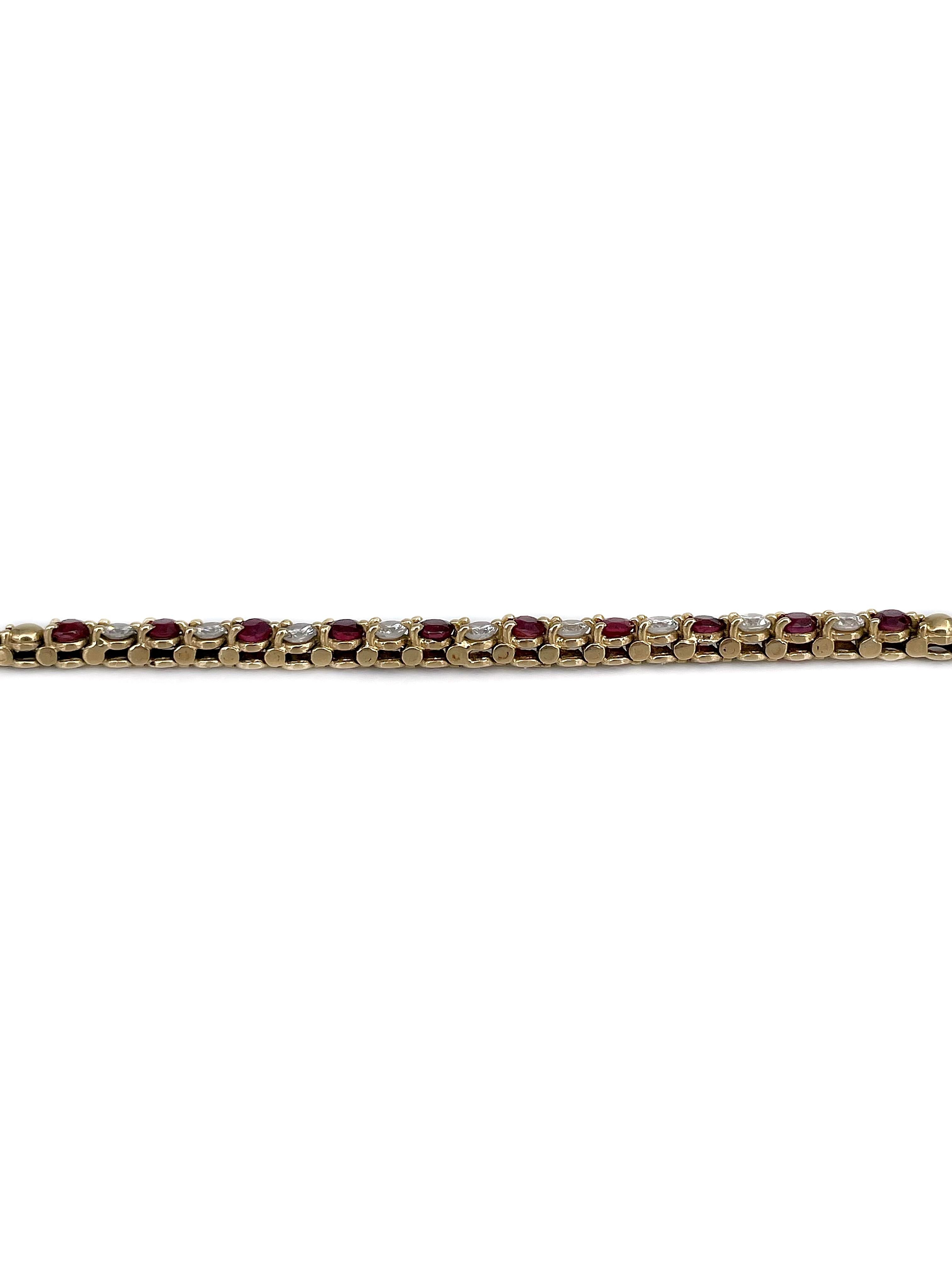 Modern Vintage 18 Karat Gold 0.80 Carat Ruby 0.55 Carat Diamond Tennis Bracelet