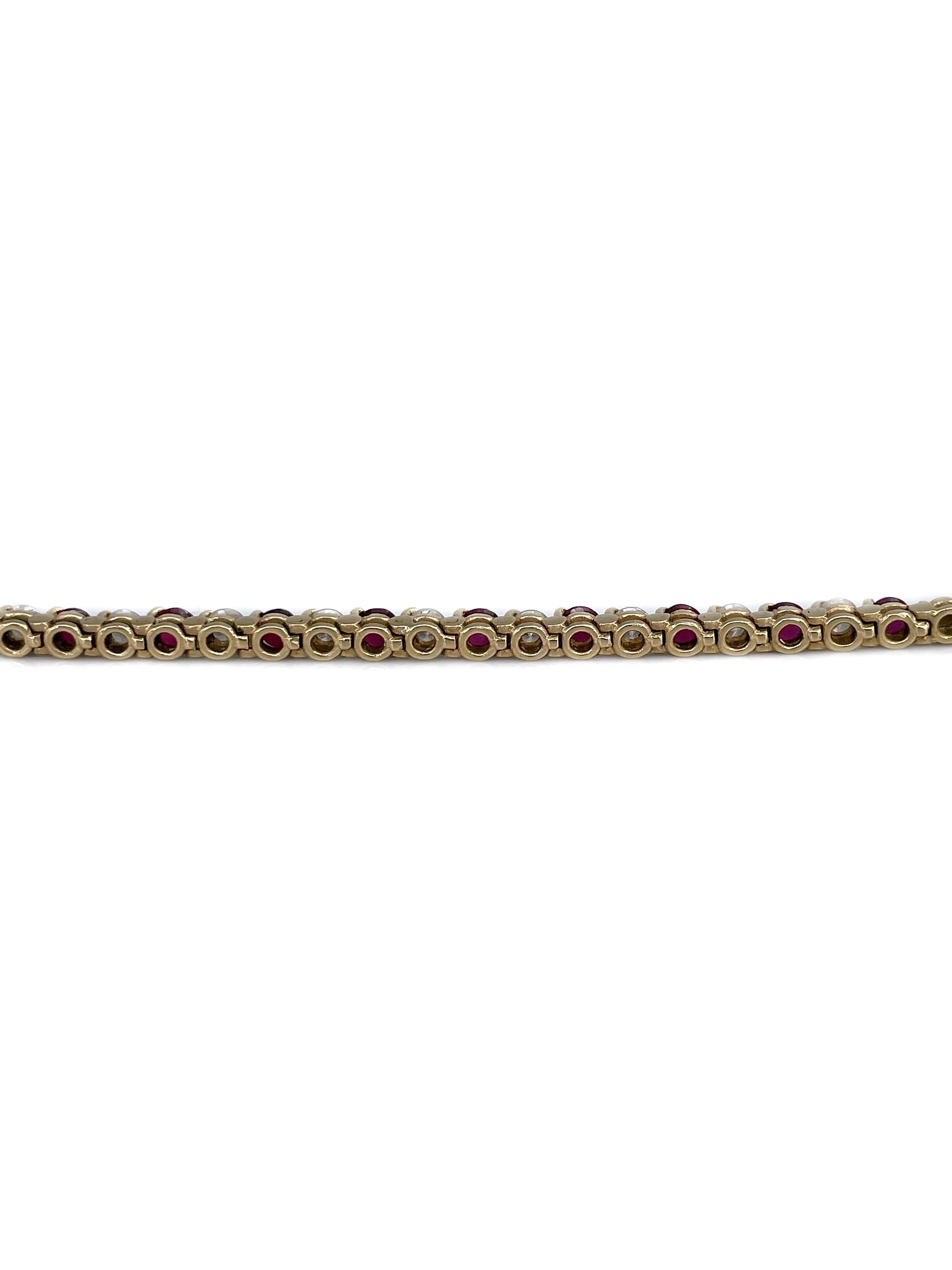 Round Cut Vintage 18 Karat Gold 0.80 Carat Ruby 0.55 Carat Diamond Tennis Bracelet