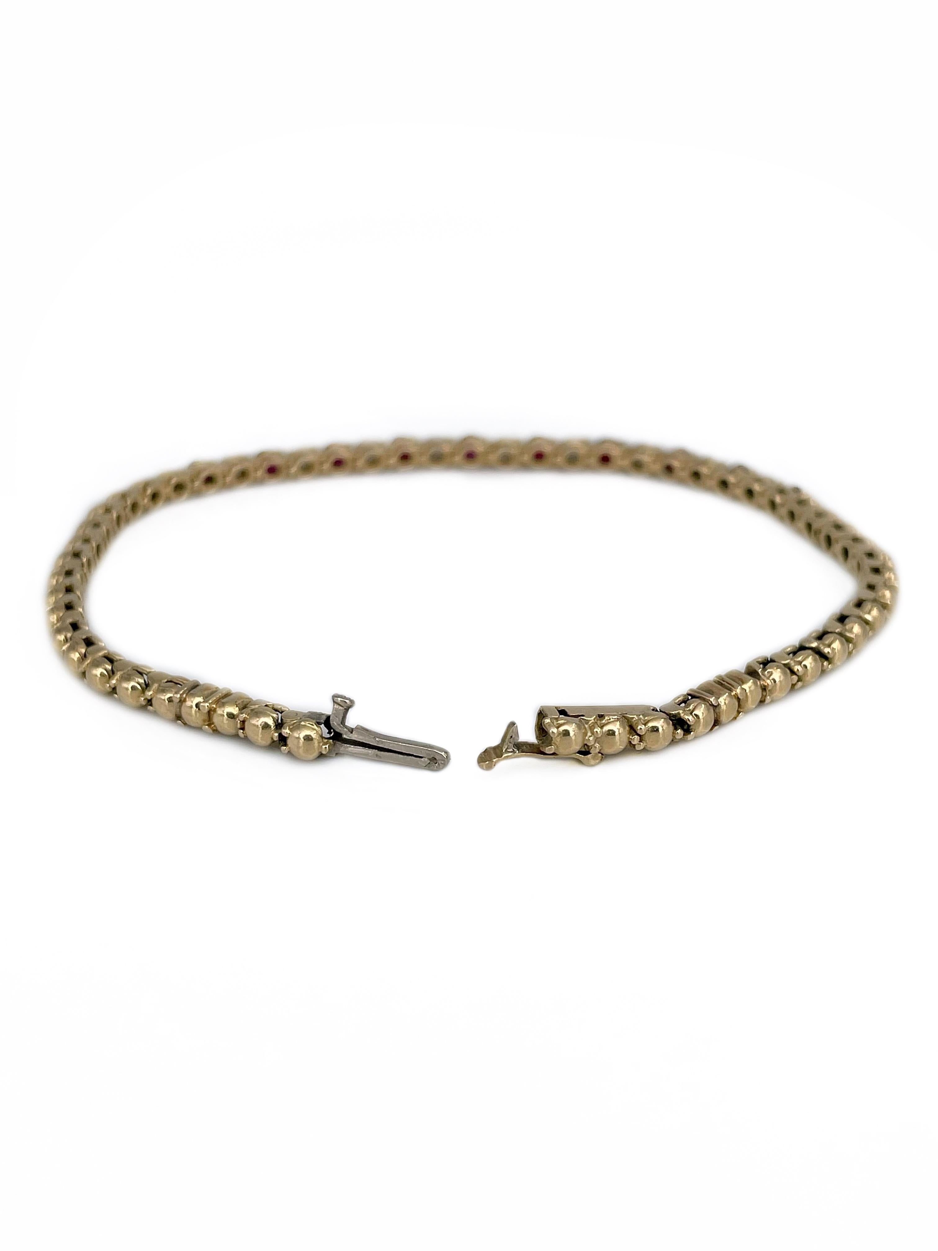 Vintage 18 Karat Gold 0.80 Carat Ruby 0.55 Carat Diamond Tennis Bracelet In Good Condition In Vilnius, Vilniaus apskr.