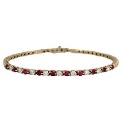 Vintage 18 Karat Gold 0.80 Carat Ruby 0.55 Carat Diamond Tennis Bracelet