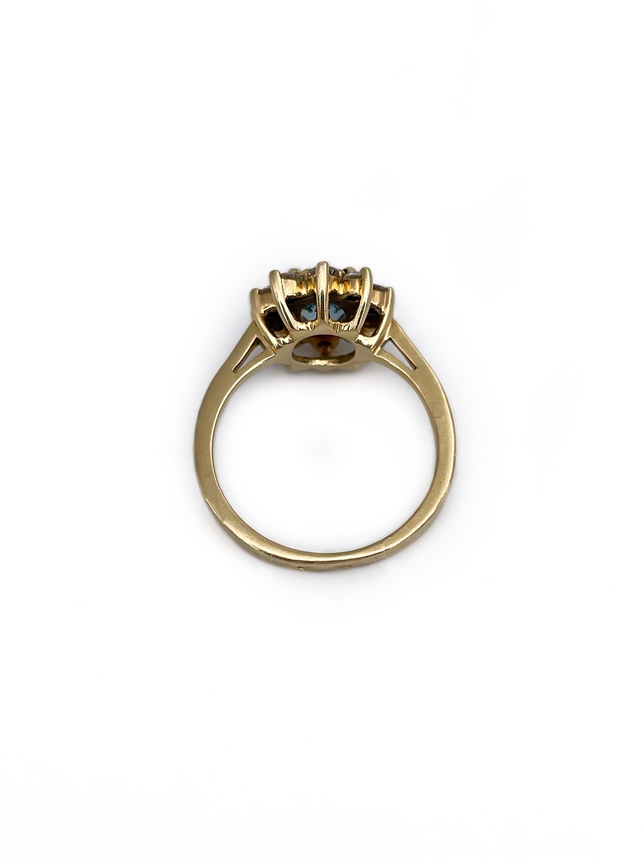 Modern Vintage 18 Karat Gold 1.00 Carat Aquamarine 0.45 Carat Diamond Cluster Ring
