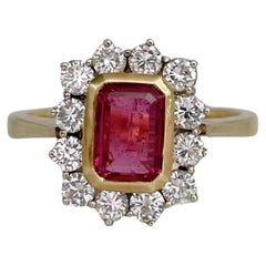 Vintage 18 Karat Gold 1.00 Carat Pink Tourmaline 0.60 Carat Diamond Cluster Ring
