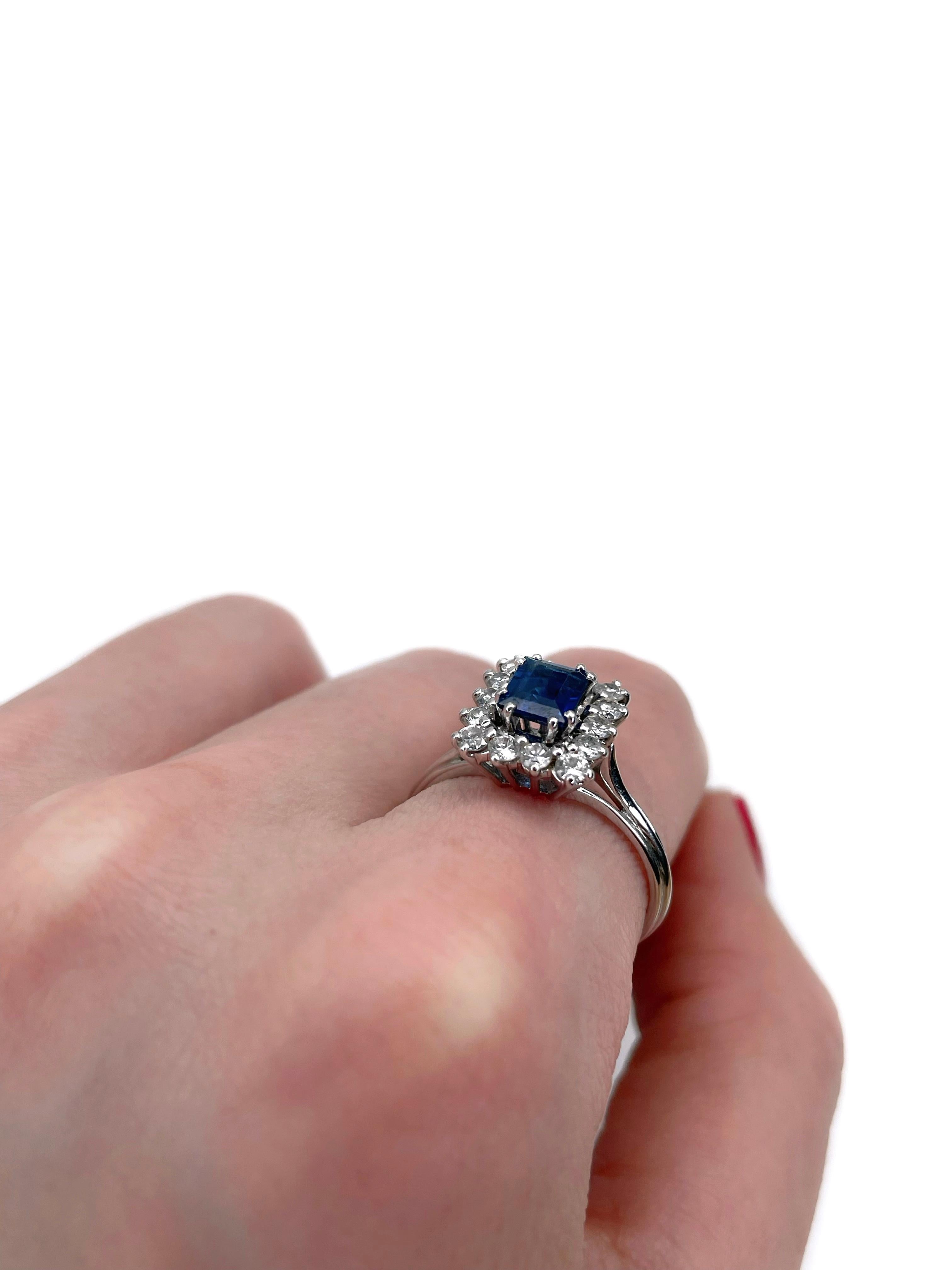 Modern Vintage 18 Karat Gold 1.00 Carat SI Sapphire 0.55 Carat Diamond Cluster Ring