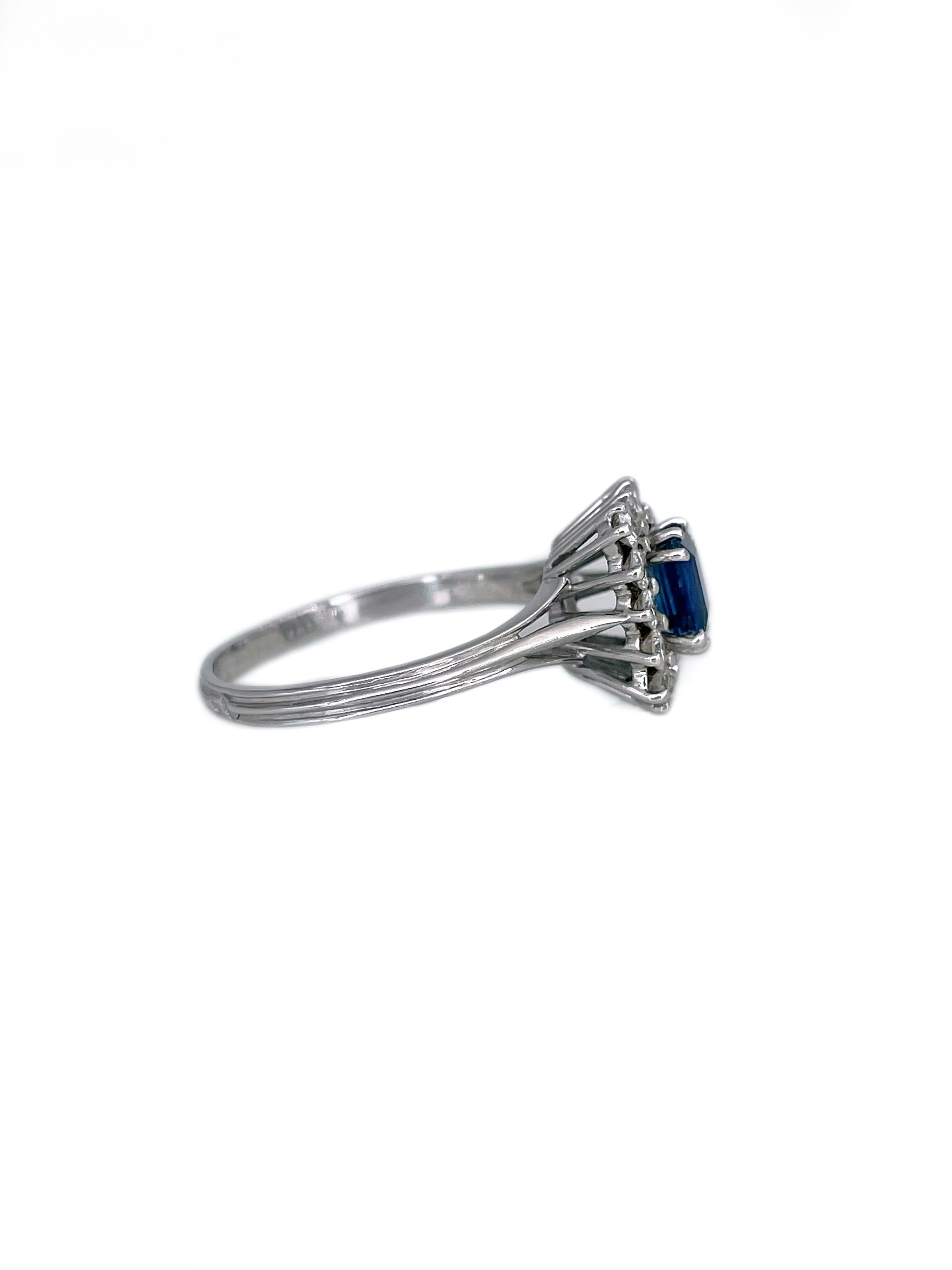 Mixed Cut Vintage 18 Karat Gold 1.00 Carat SI Sapphire 0.55 Carat Diamond Cluster Ring