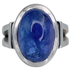 Anello da cocktail in oro 18 carati vintage con tanzanite ovale tagliata a cabochon da 11,00 carati