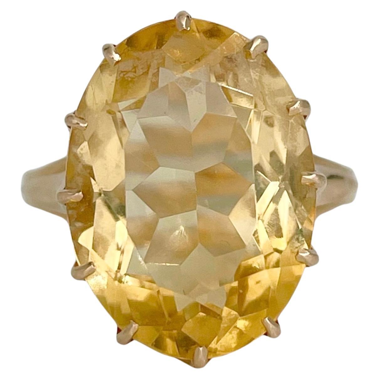 Anello cocktail in oro 18 carati vintage da 11,00 carati VVS con citrino in vendita