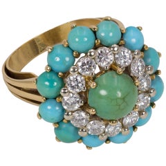 Vintage 18 Karat Gold, 1.2 Carat Diamond and Turquoise Ring, 1960s