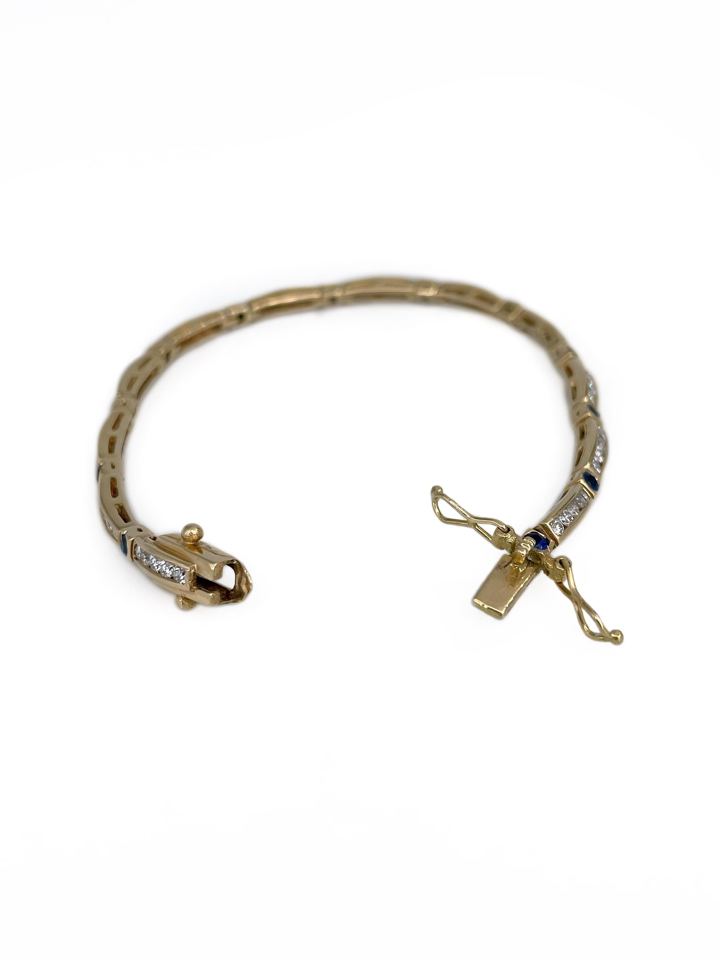 Moderne Bracelet tennis vintage en or 18 carats avec diamants 1,20 carat et saphirs 0,75 carat en vente