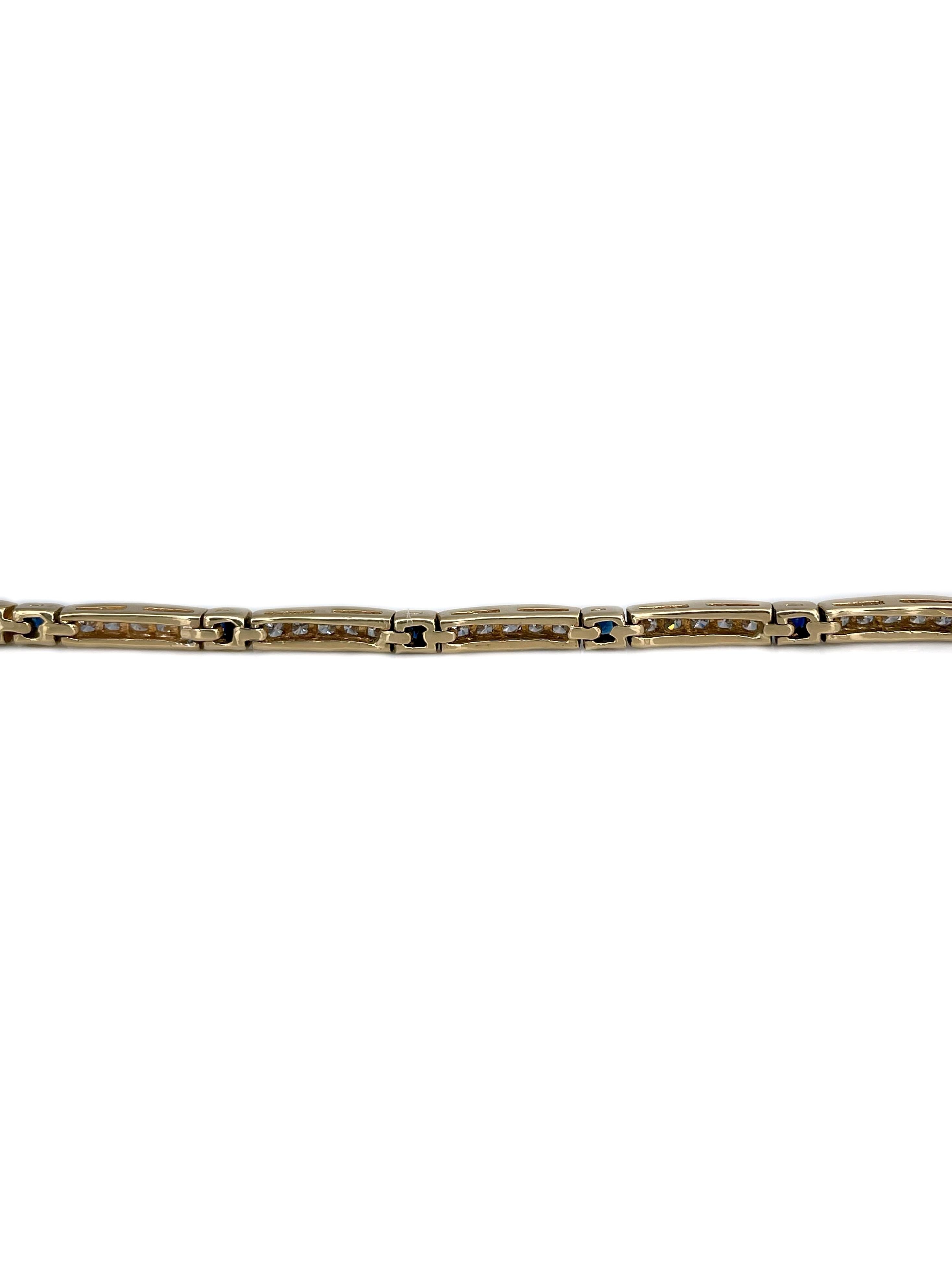 Tennisarmband aus 18 Karat Gold mit 1,20 Karat Diamant und 0,75 Karat Saphir im Vintage-Stil im Zustand „Gut“ im Angebot in Vilnius, LT