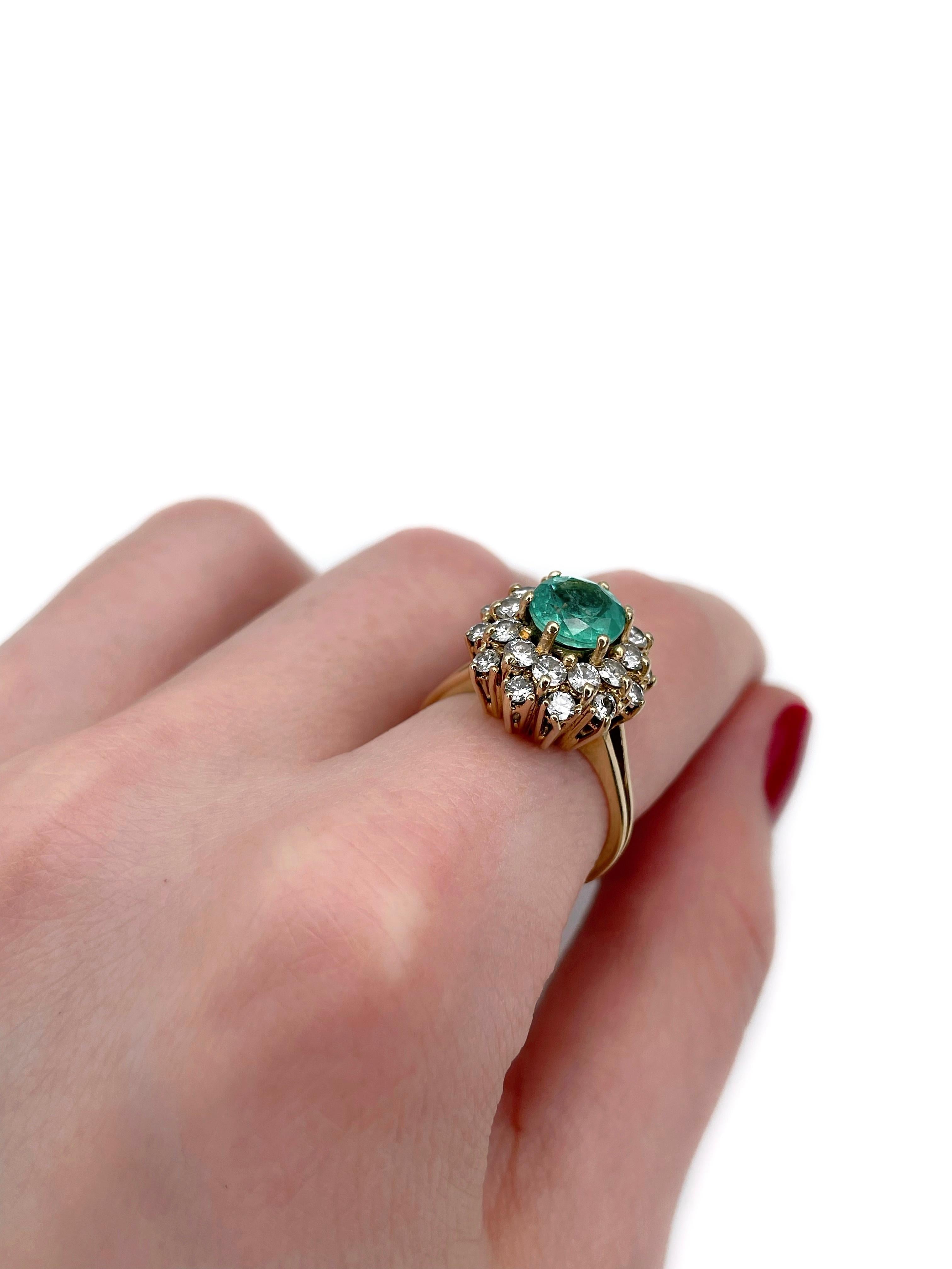 Modern Vintage 18 Karat Gold 1.20 Carat Emerald 1.10 Carat Diamond Cocktail Ring