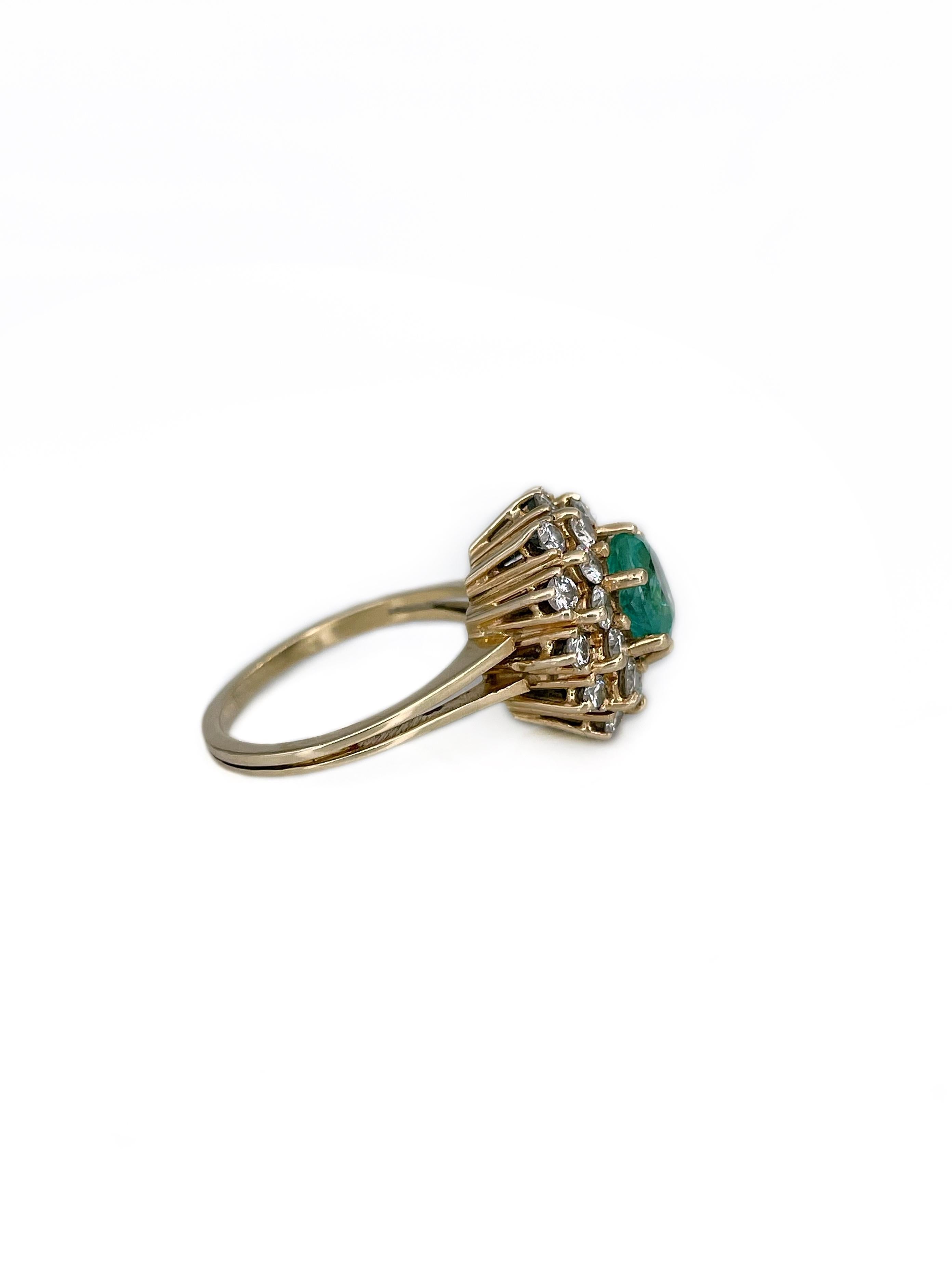 Mixed Cut Vintage 18 Karat Gold 1.20 Carat Emerald 1.10 Carat Diamond Cocktail Ring