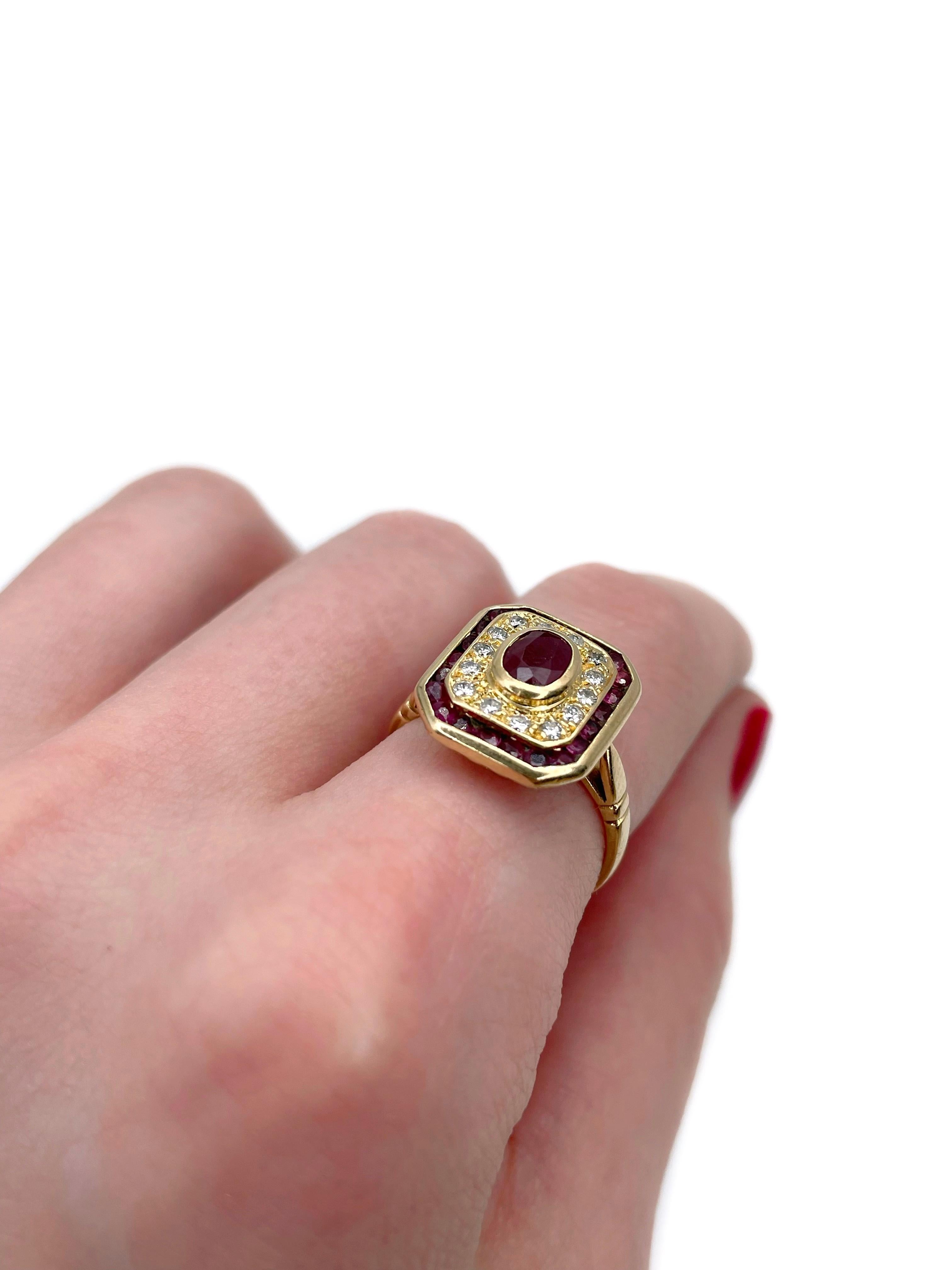 Moderne Bague cocktail vintage en or 18 carats avec rubis 1,25 carat et diamants 0,20 carat