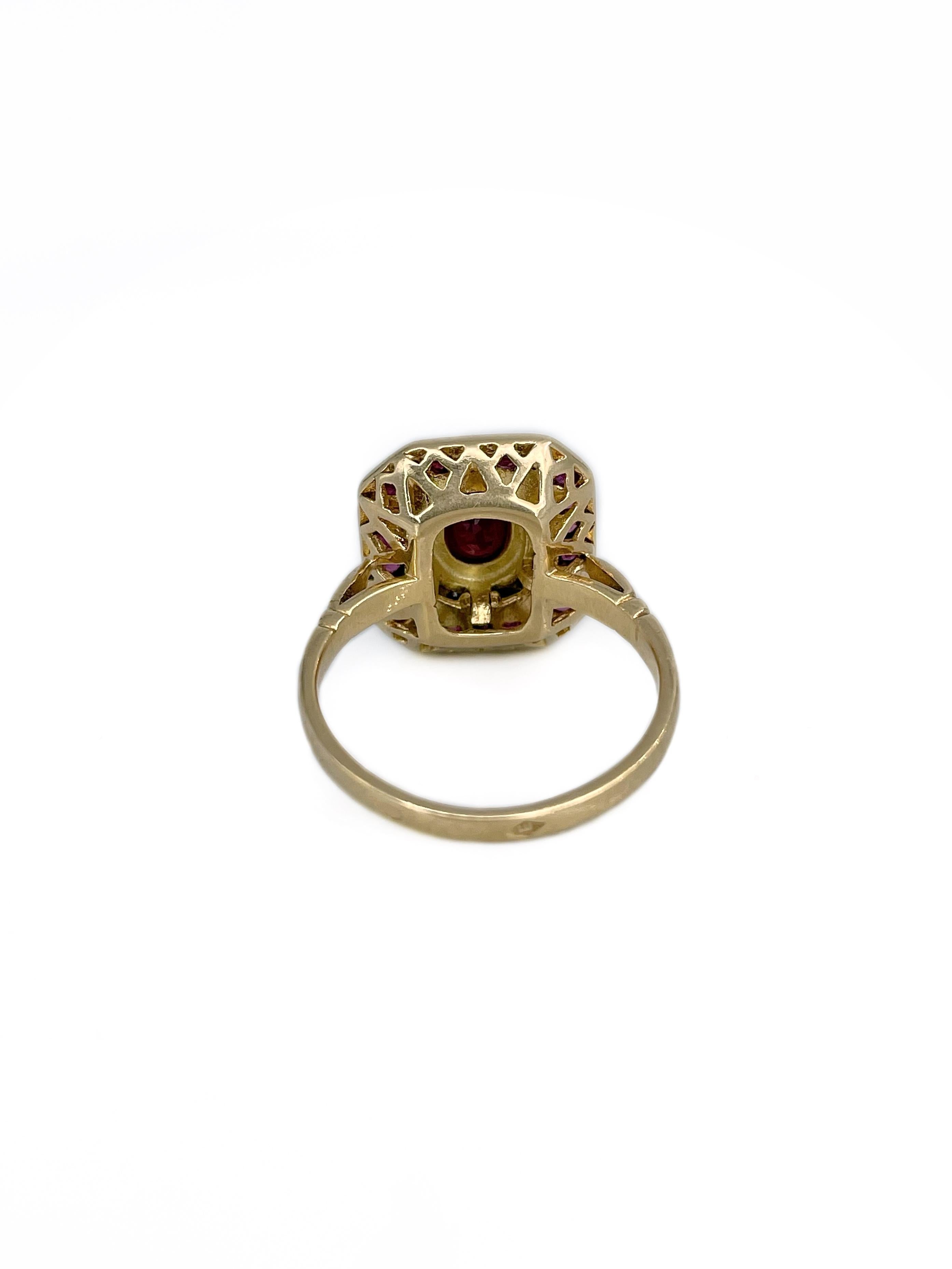 Bague cocktail vintage en or 18 carats avec rubis 1,25 carat et diamants 0,20 carat Bon état à Vilnius, Vilniaus apskr.