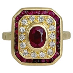 Bague cocktail vintage en or 18 carats avec rubis 1,25 carat et diamants 0,20 carat