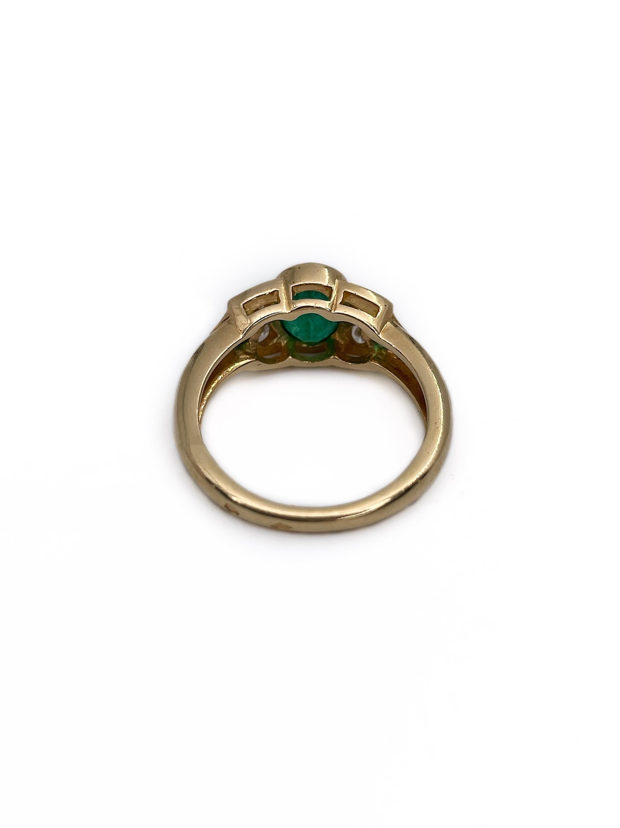 Modern Vintage 18 Karat Gold 1.33 Carat Emerald 0.18 Carat Diamond Band Ring