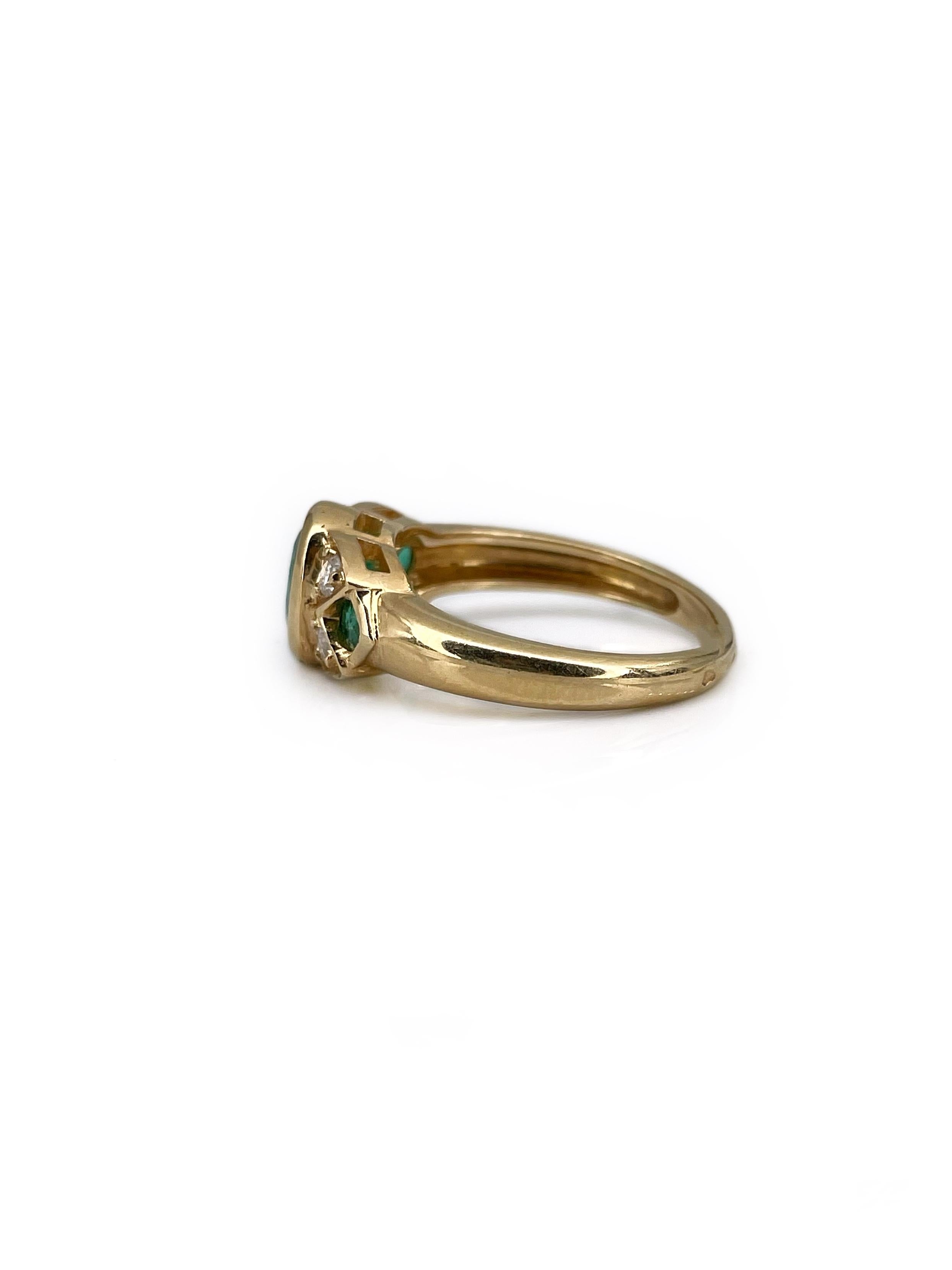 Women's Vintage 18 Karat Gold 1.33 Carat Emerald 0.18 Carat Diamond Band Ring