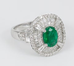 Vintage 18 Karat Gold, 1.3 Carat Emerald and 1 Carat Diamond Ring
