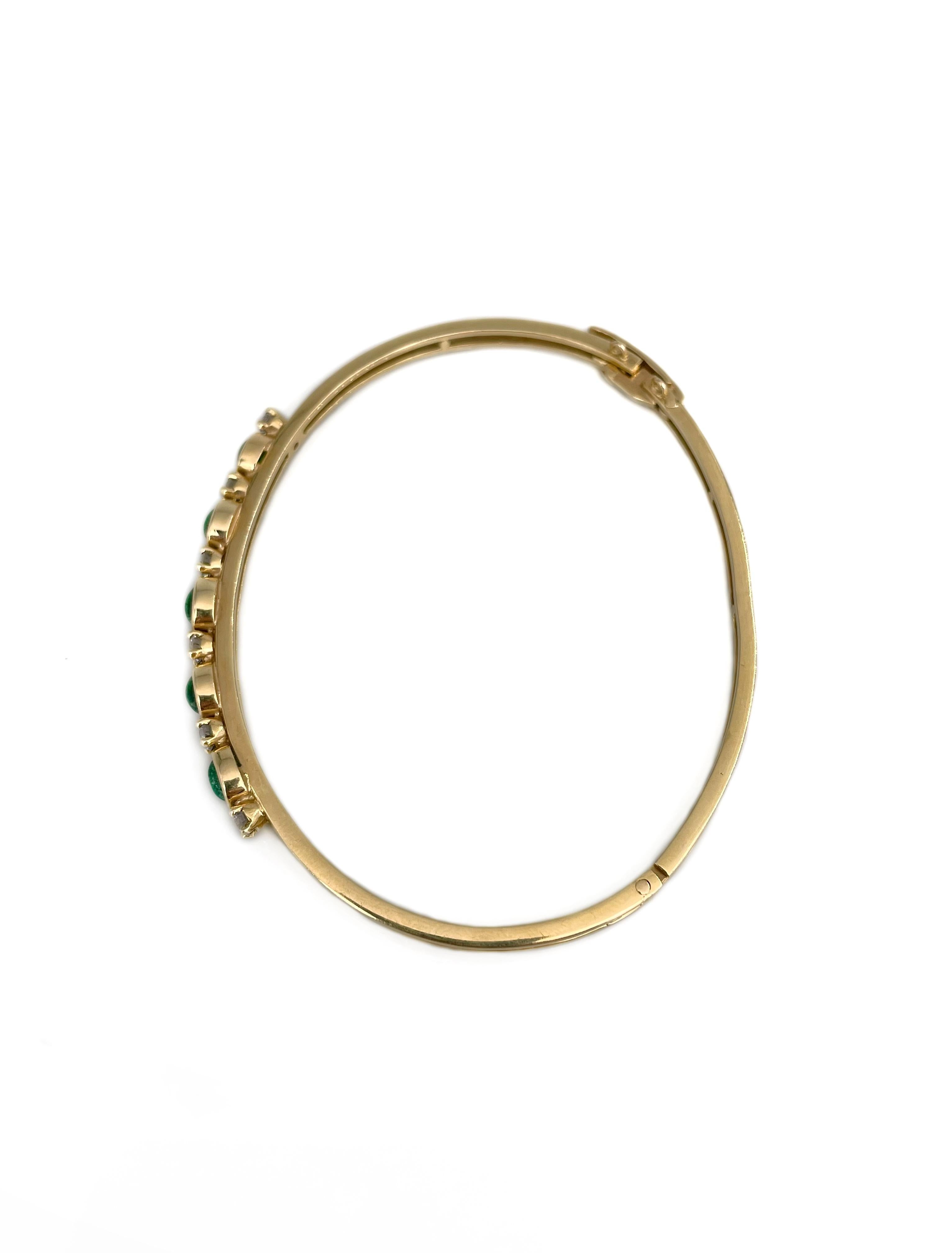 Vintage 18 Karat Gold 1,40 Karat Smaragd 0,42 Karat Diamant Scharnier Armreif im Zustand „Gut“ im Angebot in Vilnius, Vilniaus apskr.