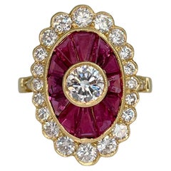 Vintage 18 Karat Gold 1.40 Carat Ruby 1.75 Carat Diamond Cluster Ring