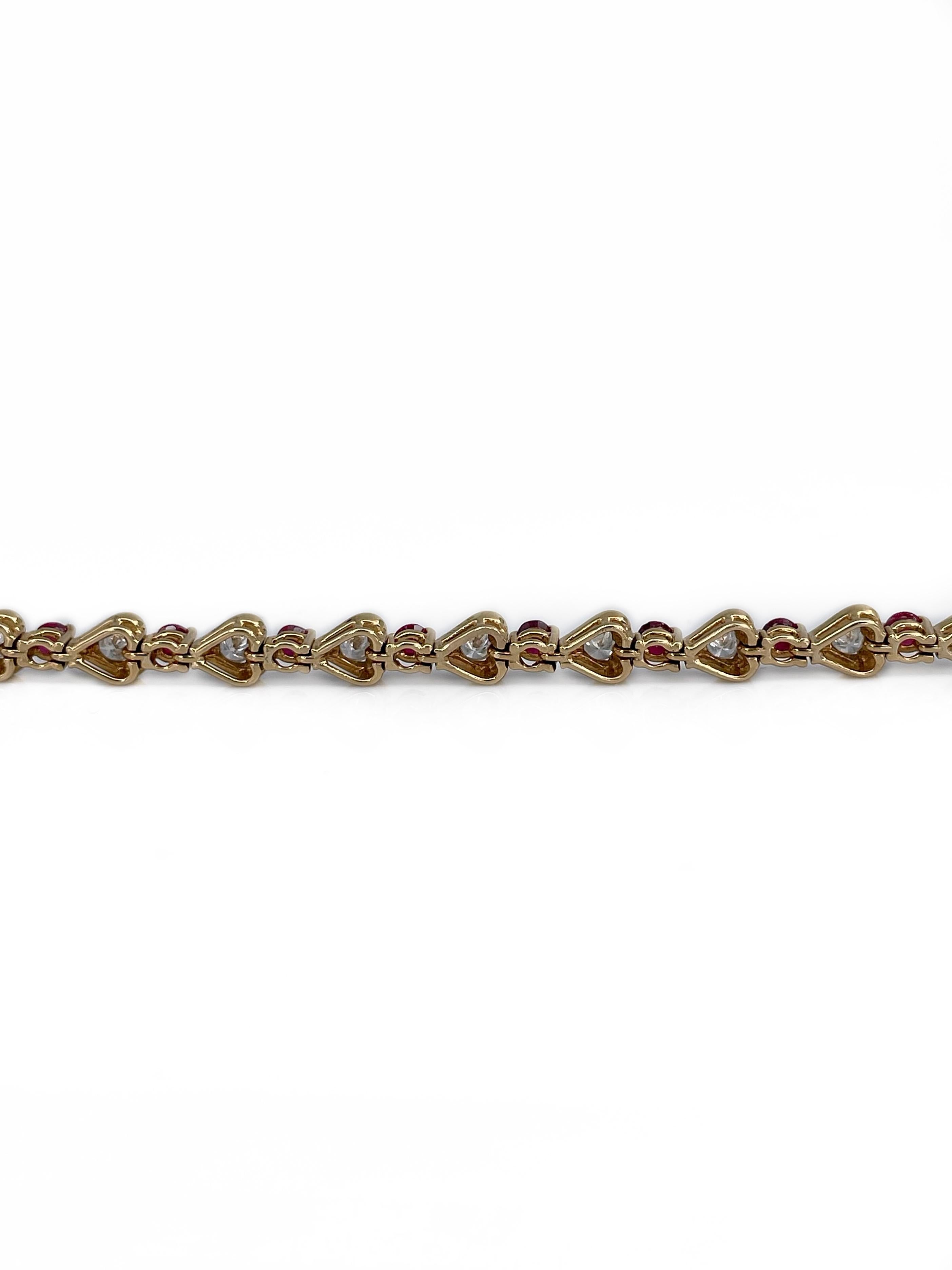 Vintage 18 Karat Gold 1,50 Karat Rubin 1,10 Karat Diamant Herz-Tennisarmband (Rundschliff)