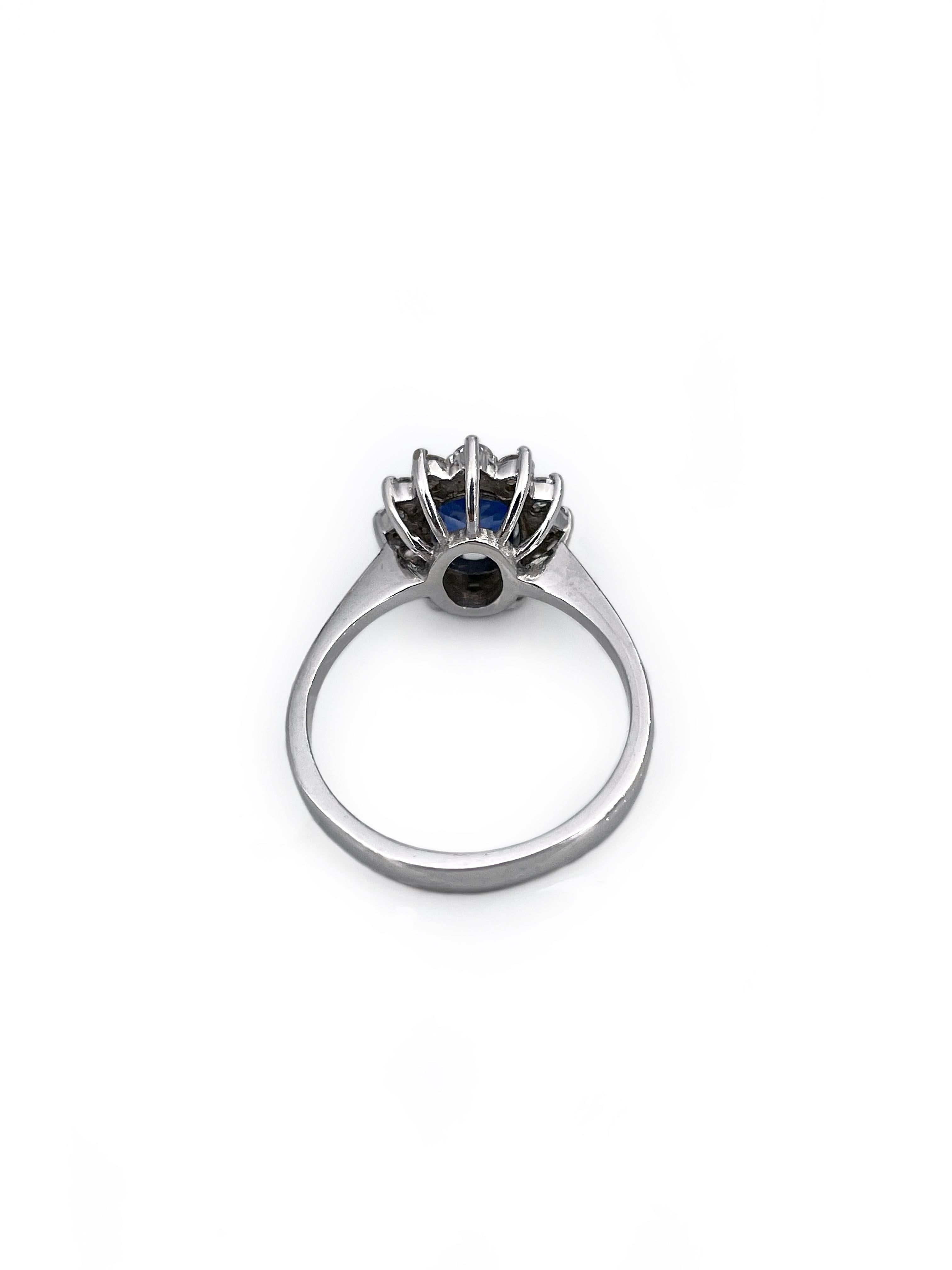 Modern Vintage 18 Karat Gold 1.50 Carat Sapphire 0.60 Carat Diamond Cluster Ring