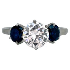 Vintage 18 Karat Gold 1.55 Carat Diamond 1.00 Carat VS Sapphire Three-Stone Ring