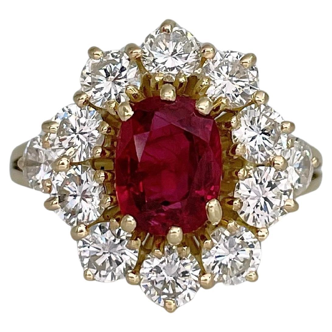 Vintage 18 Karat Gold 1.80 Carat Ruby 2.30 Carat Diamond Cluster Ring