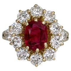 Vintage 18 Karat Gold 1.80 Carat Ruby 2.30 Carat Diamond Cluster Ring