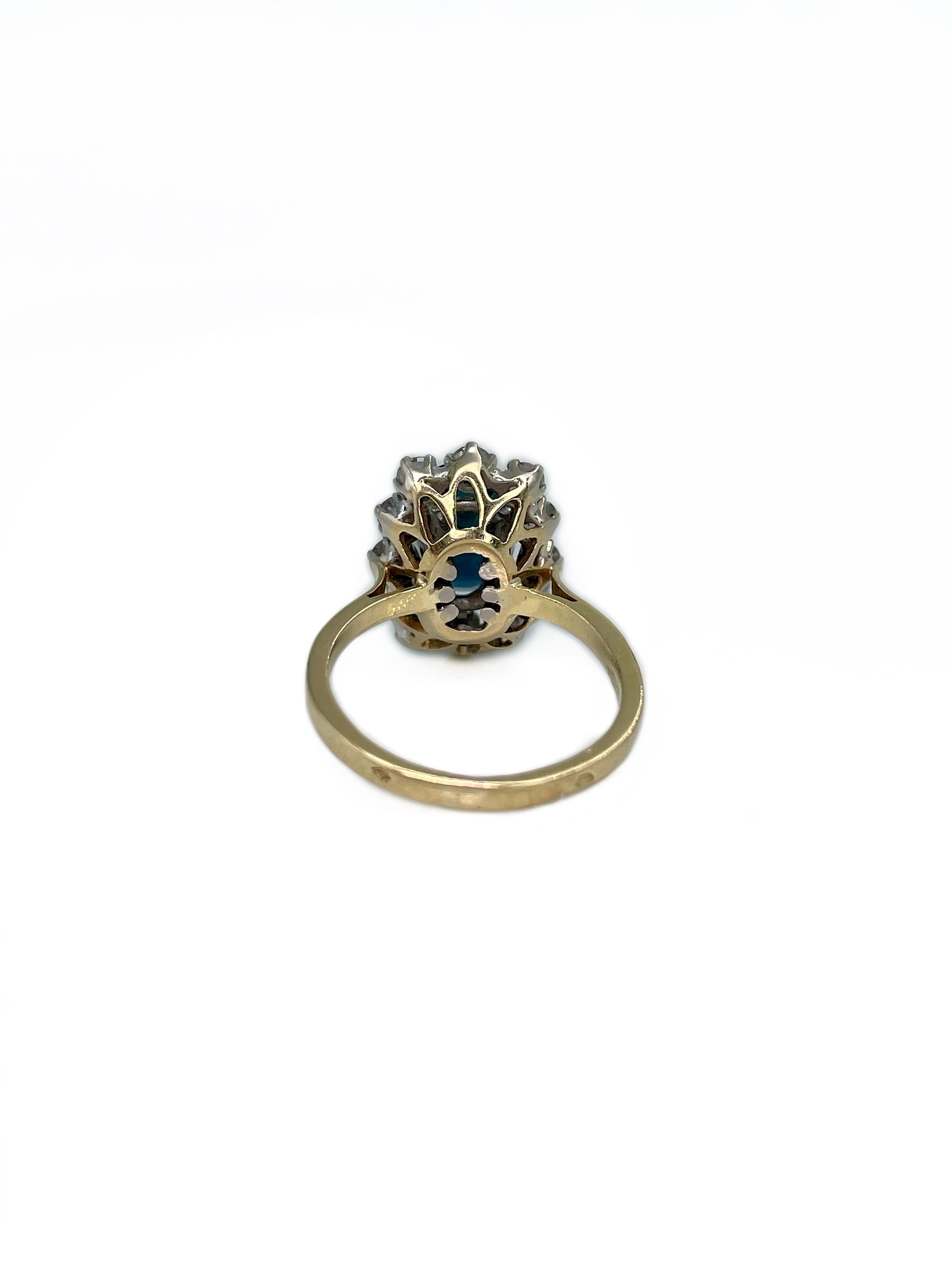 Vintage 18 Karat Gold 1,80 Karat Saphir 0,65 Karat Diamant-Cluster-Ring Damen im Angebot