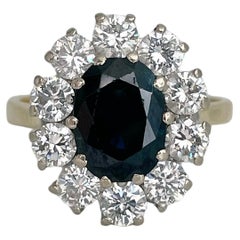 Vintage 18 Karat Gold 2.20 Carat VS Sapphire 1.50 Carat Diamond Cluster Ring