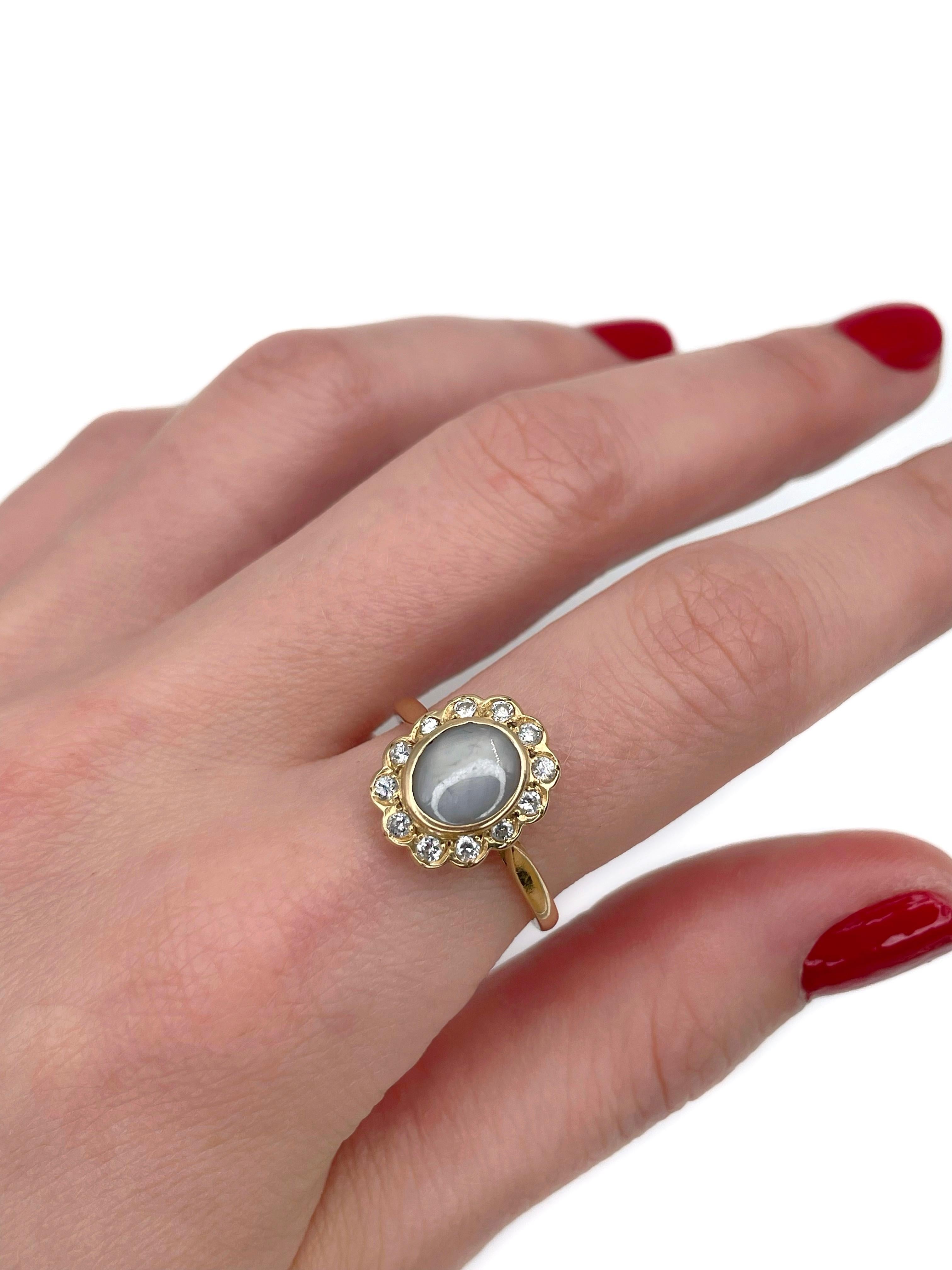 Vintage-Cluster-Ring aus 18 Karat Gold mit 2,30 Karat grauem Sternsaphir und Diamant (Moderne)