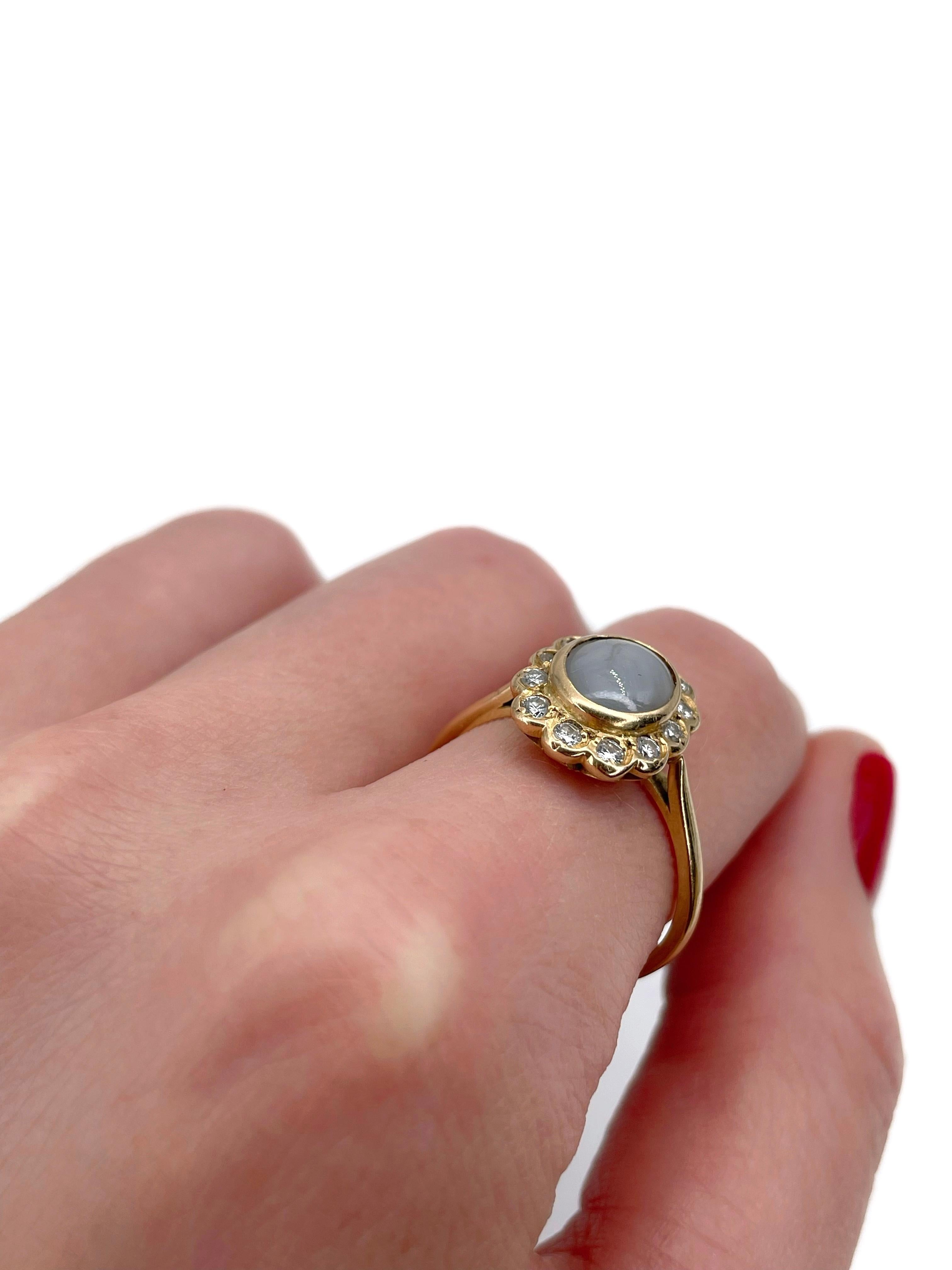 Vintage-Cluster-Ring aus 18 Karat Gold mit 2,30 Karat grauem Sternsaphir und Diamant (Gemischter Schliff)