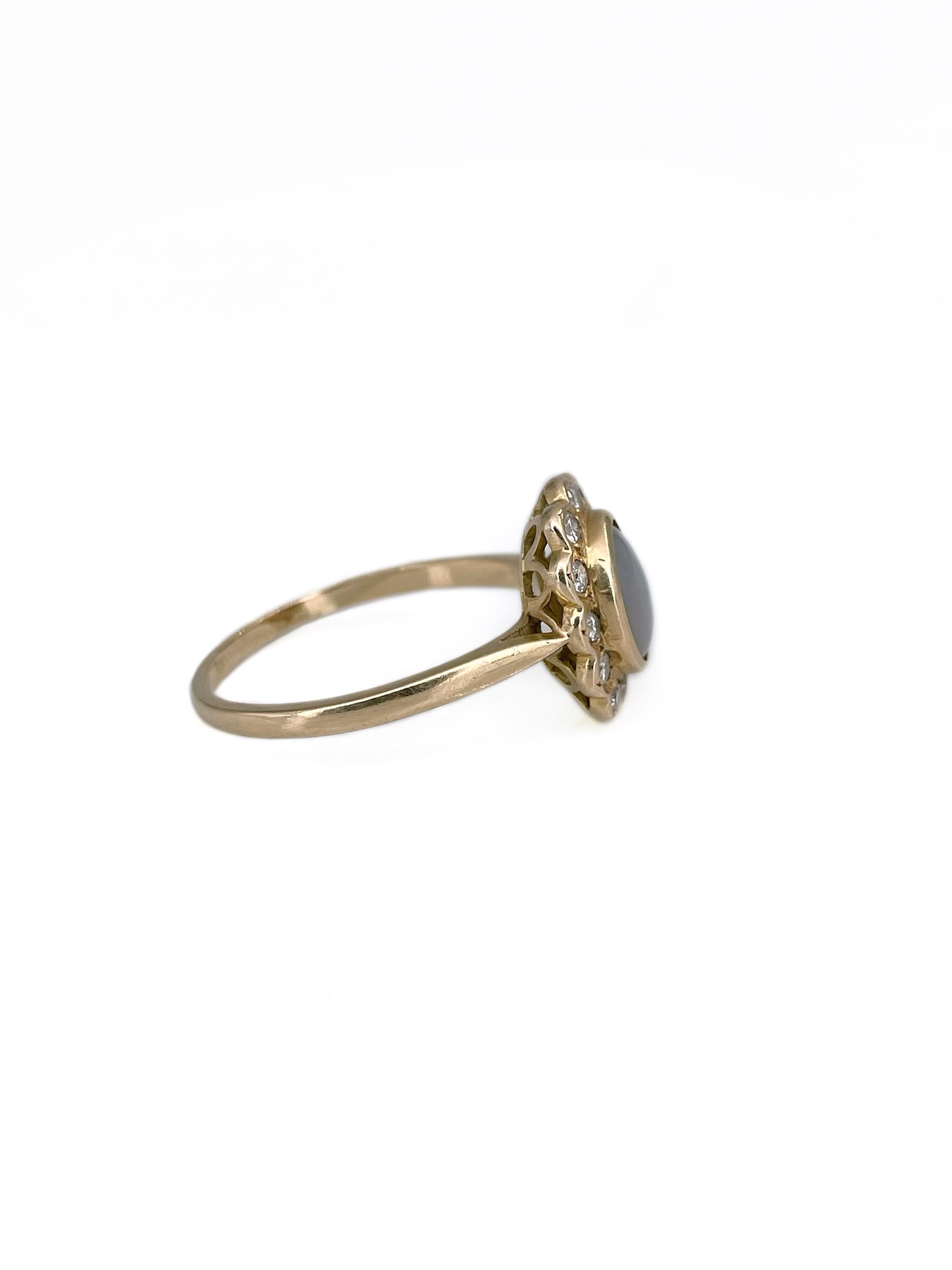 Vintage-Cluster-Ring aus 18 Karat Gold mit 2,30 Karat grauem Sternsaphir und Diamant Damen